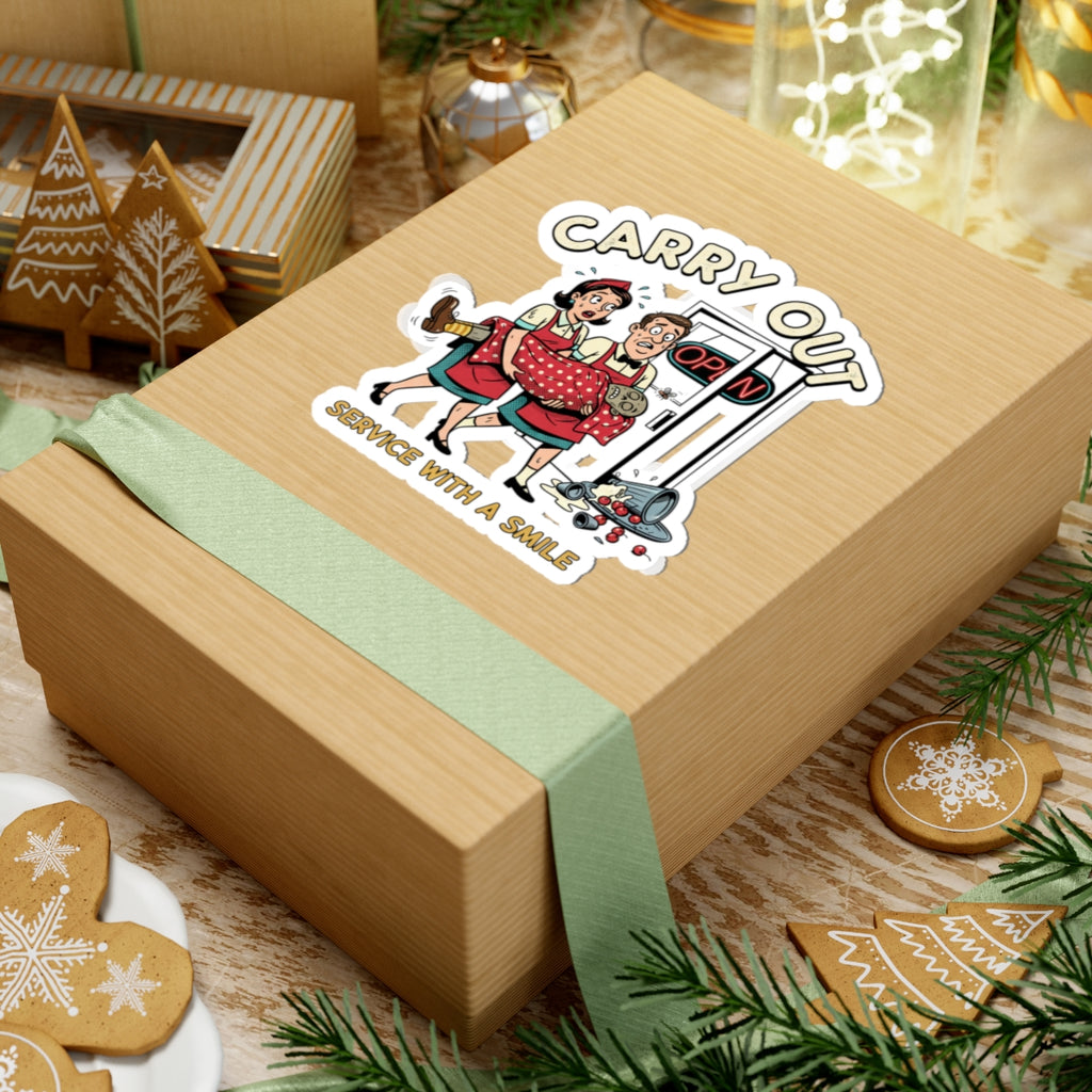 Carry Out Sticker — Retro Diner 'Service With a Smile' Kiss-Cut Sticker