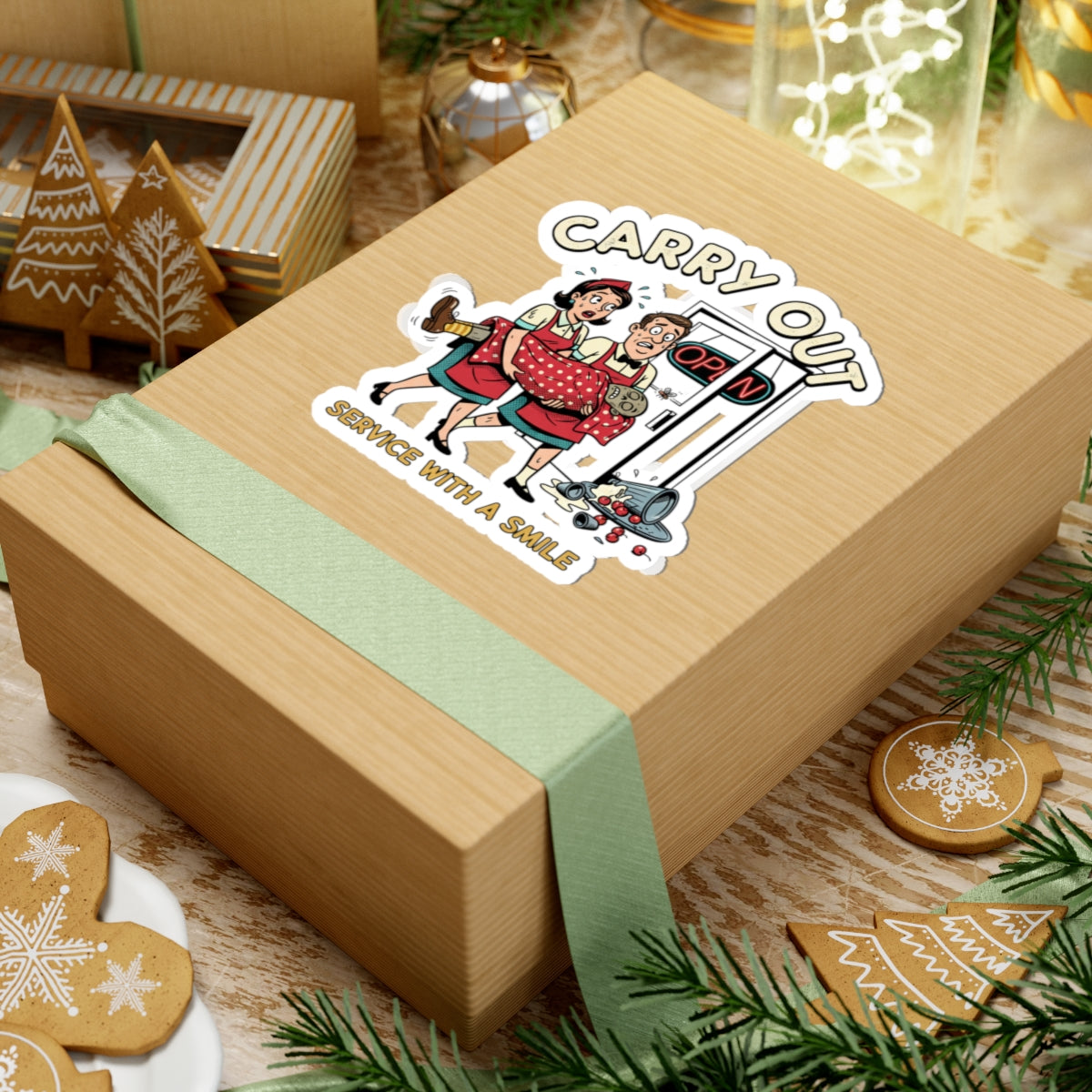 Carry Out Sticker — Retro Diner 'Service With a Smile' Kiss-Cut Sticker