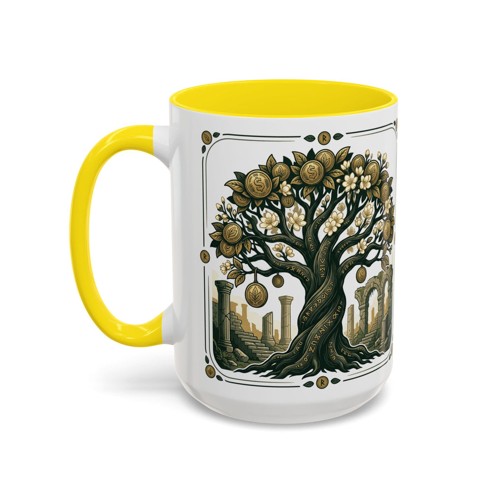 Ornate Tree of Coins Coffee Mug — Gold Ruins Accent Ceramic Mug (11/15oz)