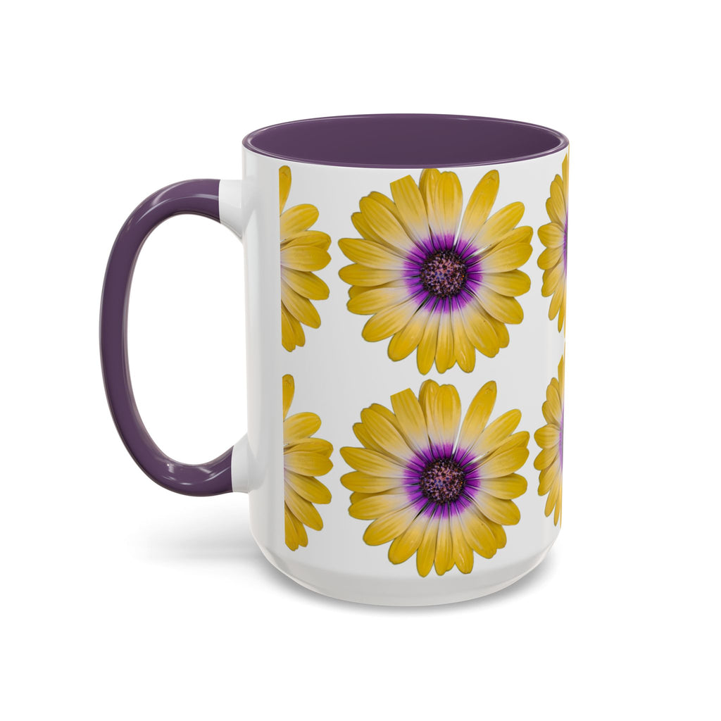 Yellow Purple Daisy Accent Coffee Mug – Floral Pattern 11/15oz