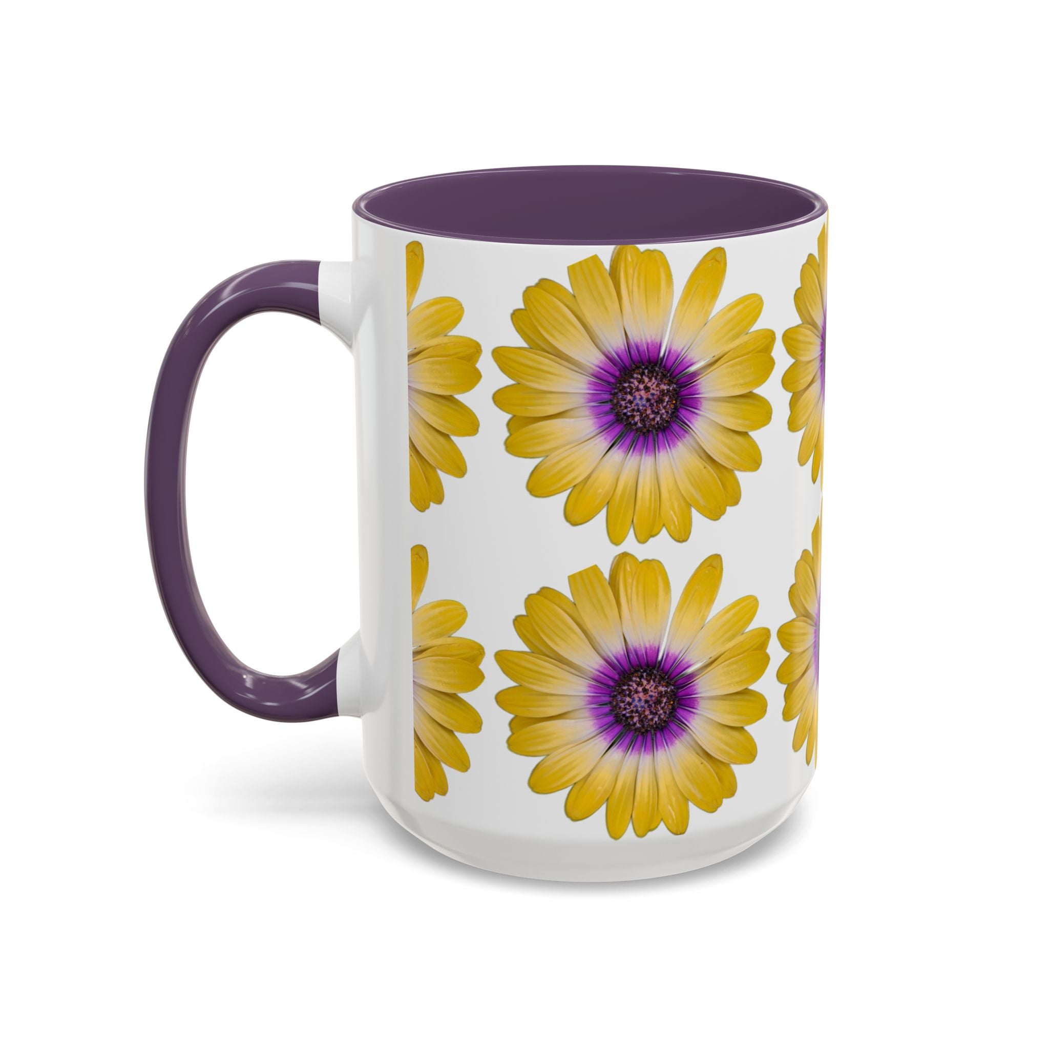 Yellow Purple Daisy Accent Coffee Mug – Floral Pattern 11/15oz