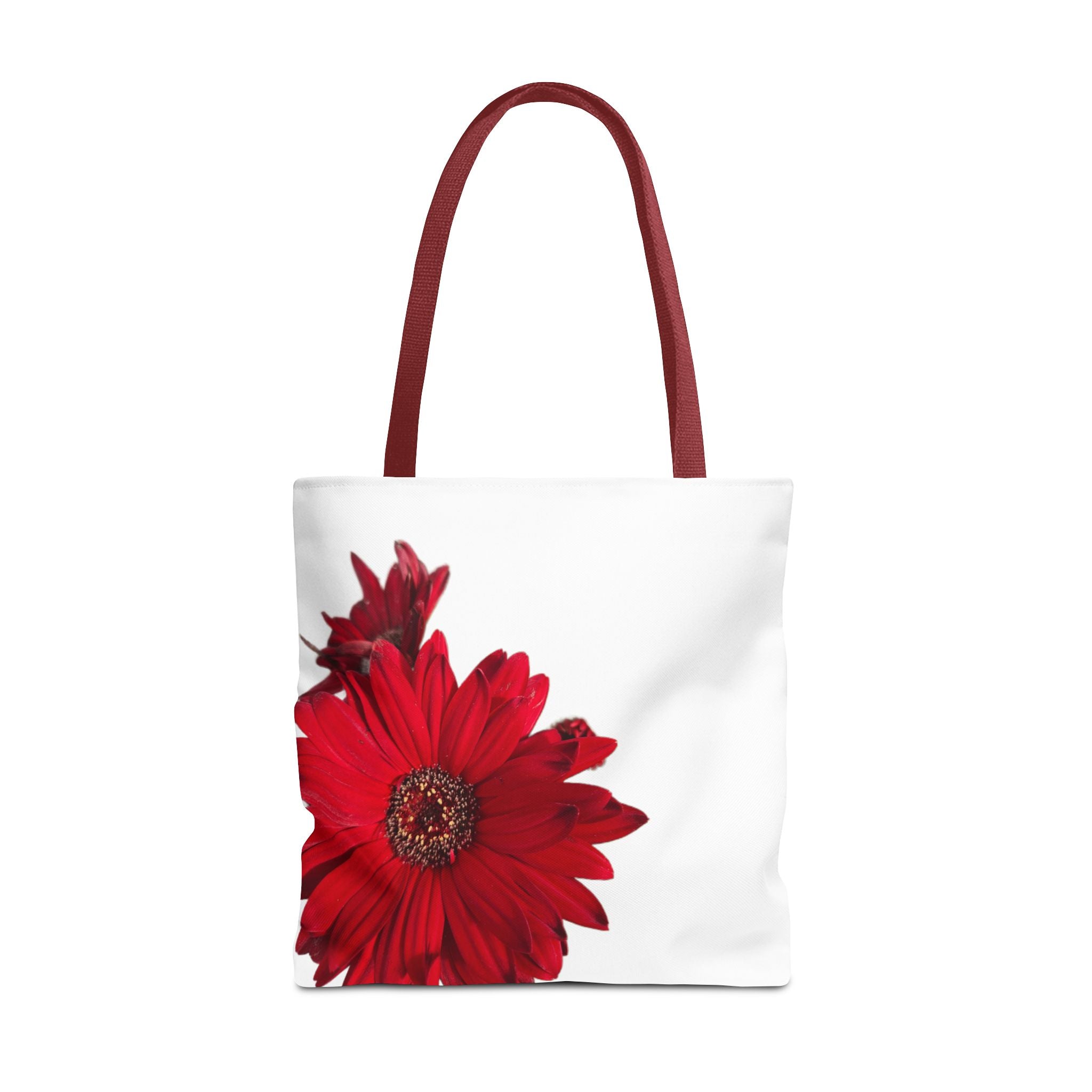 Red Gerbera Floral Tote Bag – Bright Daisy Print Canvas Tote