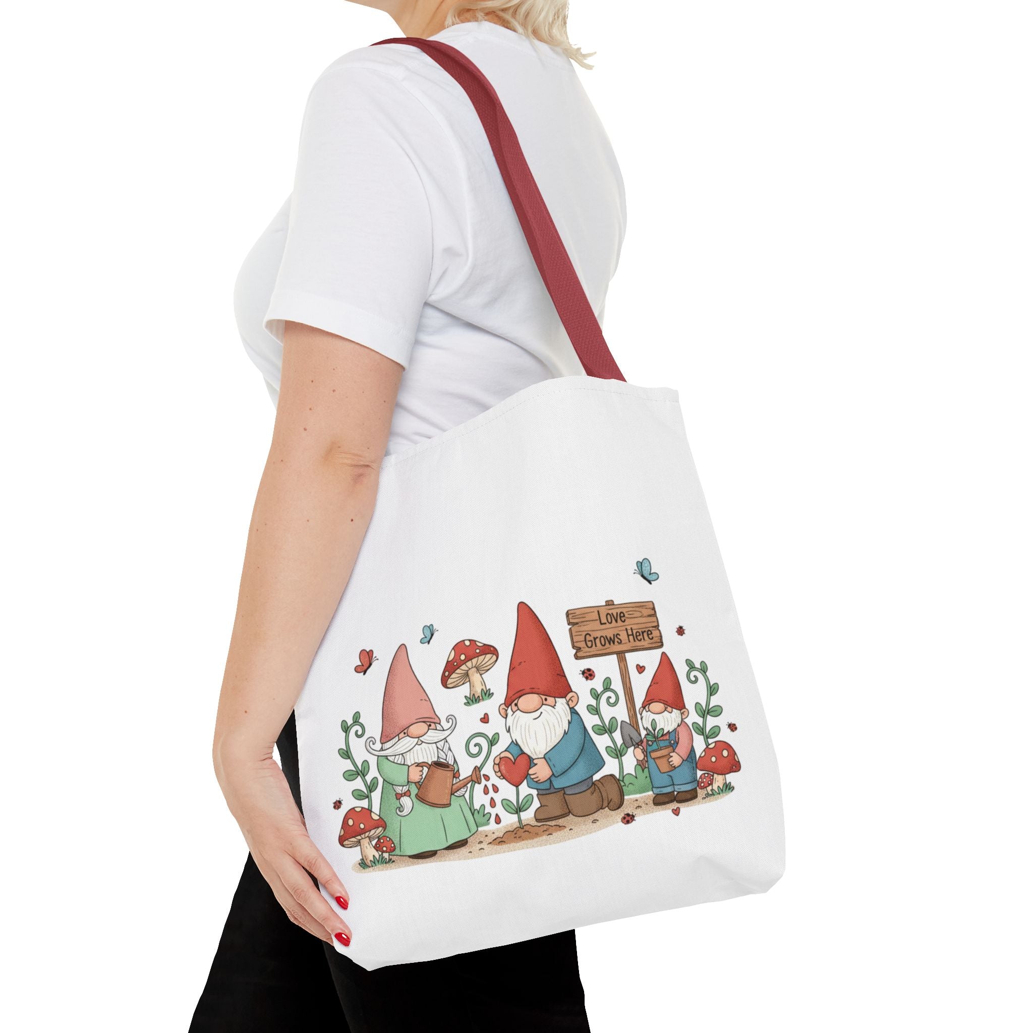 Gnome Garden Tote Bag – Cute Mushroom Gnomes All-Over Print