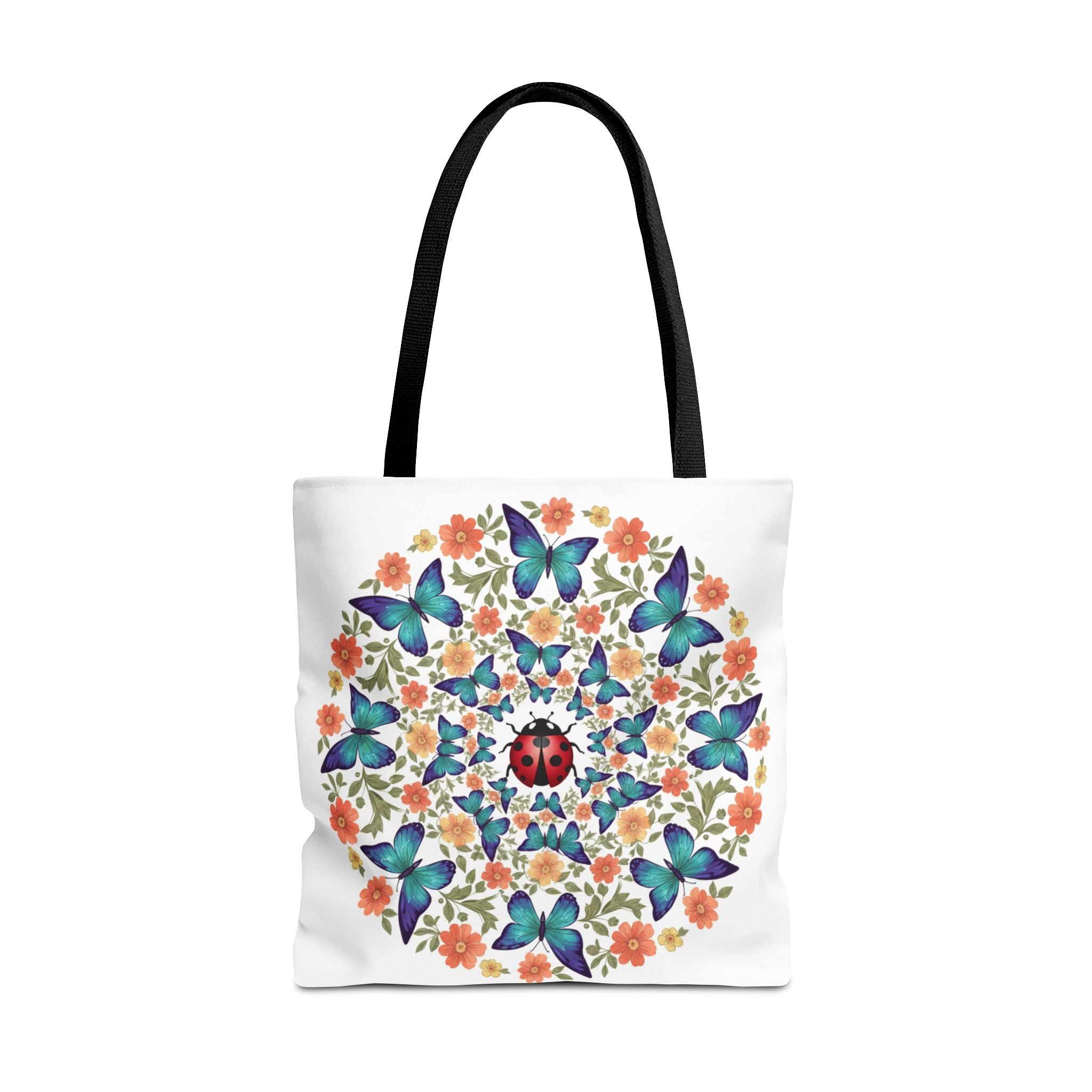 Butterfly & Ladybug Floral Tote Bag – Boho Mandala AOP Beach & Market Bag