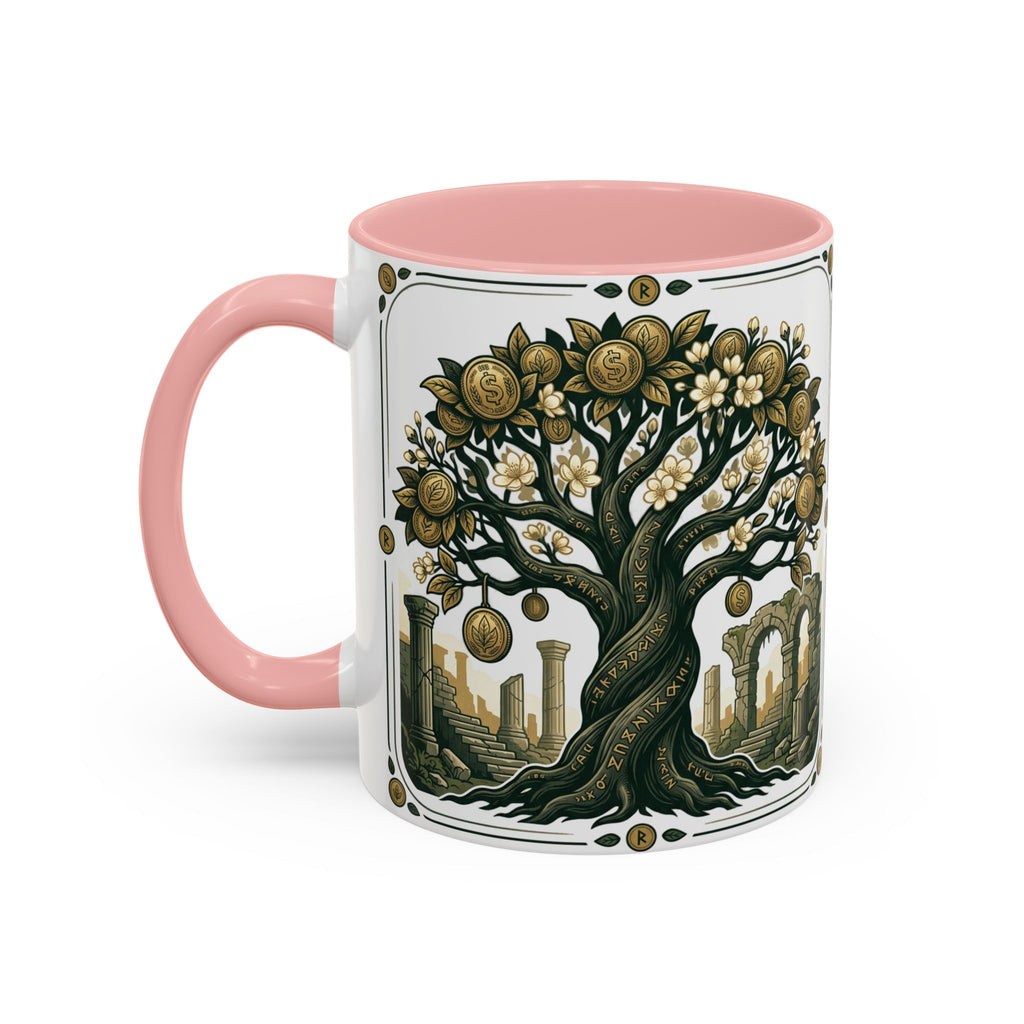 Ornate Tree of Coins Coffee Mug — Gold Ruins Accent Ceramic Mug (11/15oz)