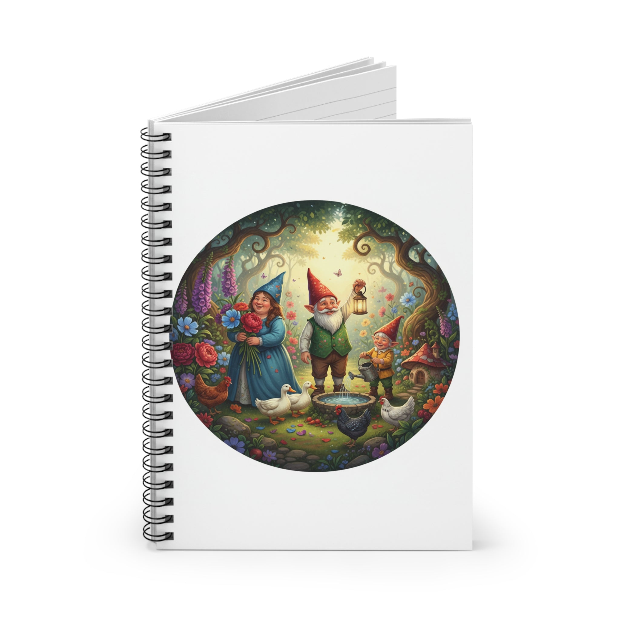 Gnome Family Garden Spiral Notebook — Whimsical Fairy Tale Ruled Journal