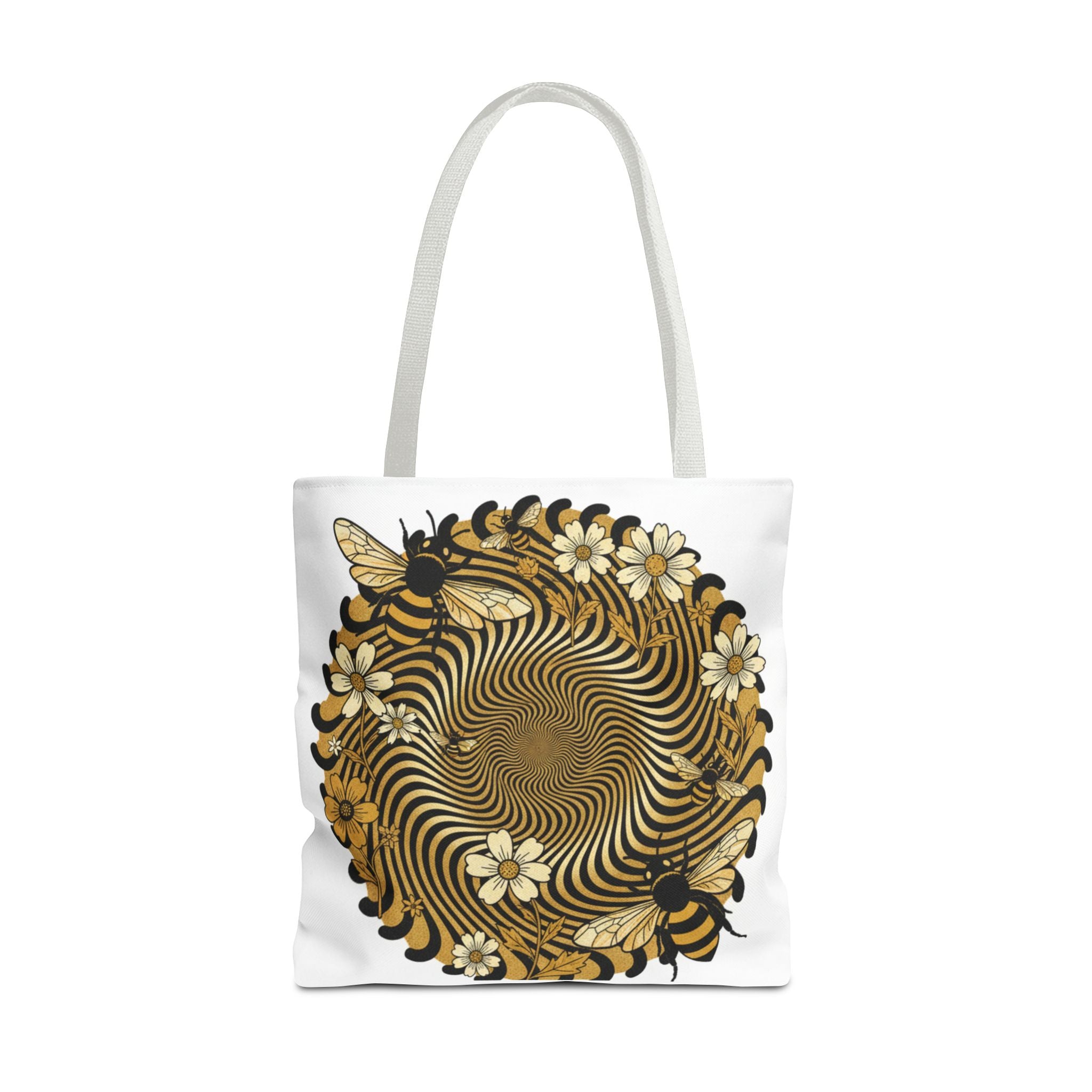 Bee Floral Spiral Tote Bag — Vintage Honeybee Floral Swirl Design