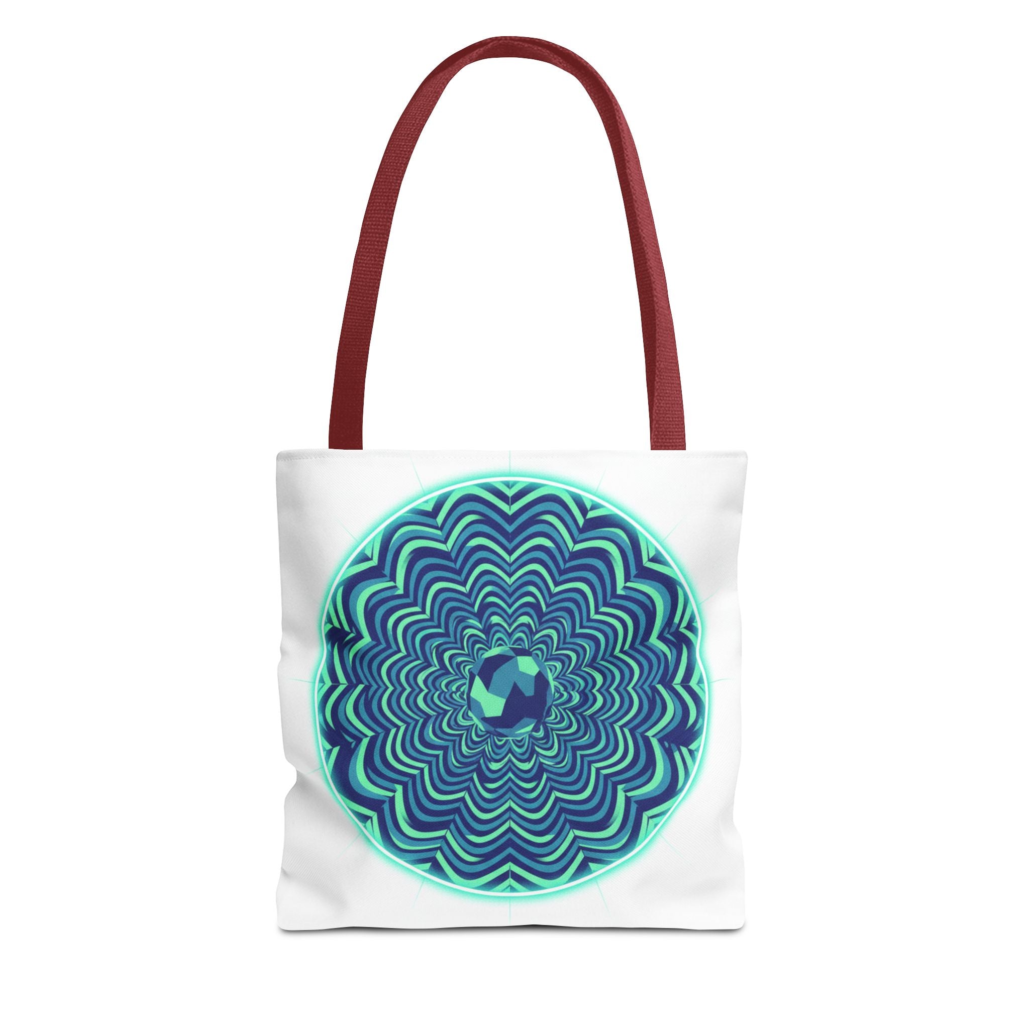 Psychedelic Mandala Tote Bag — Blue Green Optical Art All-Over Print