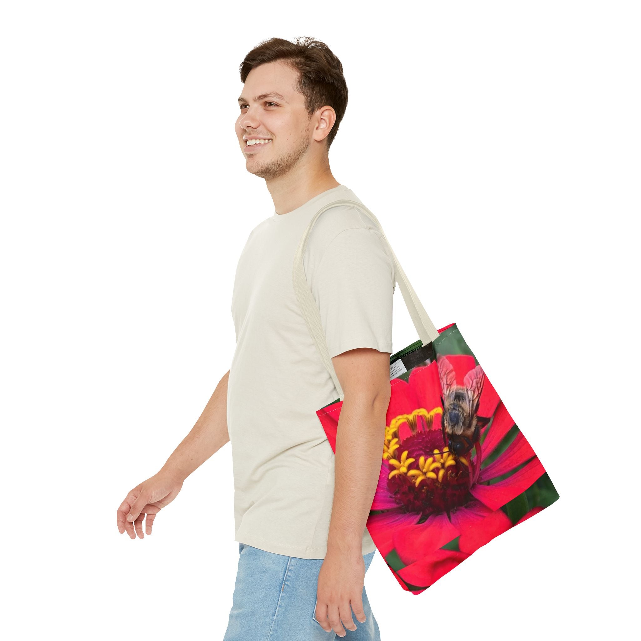 Floral Bee Tote Bag — Red Zinnia Garden Shopper