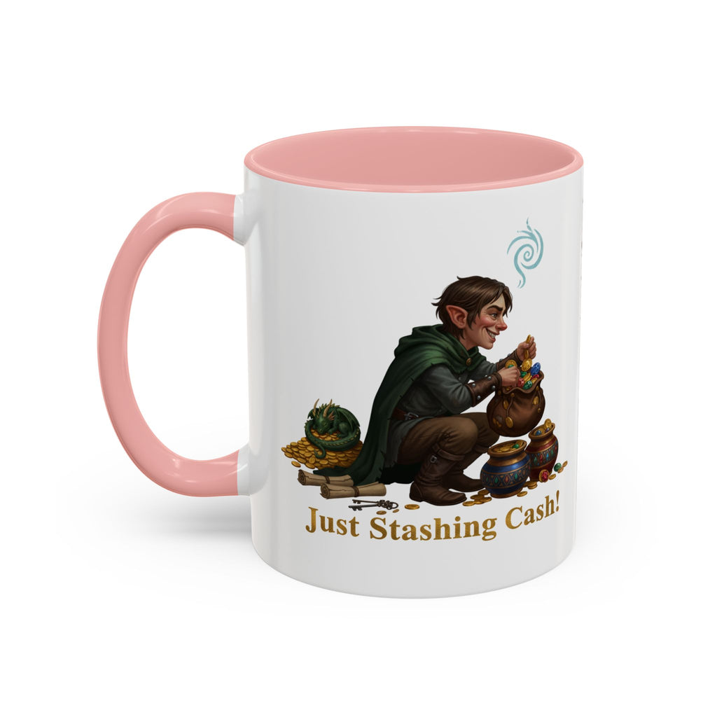 Accent Coffee Mug — "Just Stashing Cash!" Fantasy Gnome Money Mug (11/15oz)