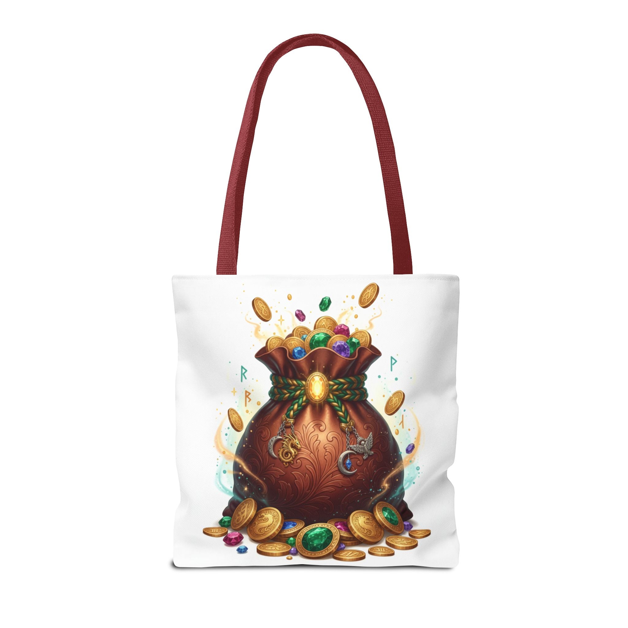Treasure Pouch Tote Bag — Colorful Gem & Gold Coin All-Over Print Tote