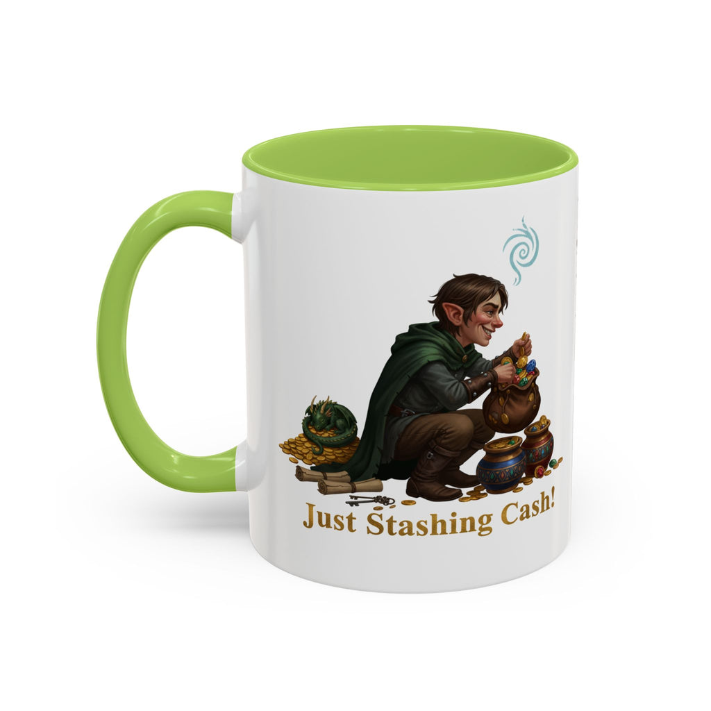 Accent Coffee Mug — "Just Stashing Cash!" Fantasy Gnome Money Mug (11/15oz)