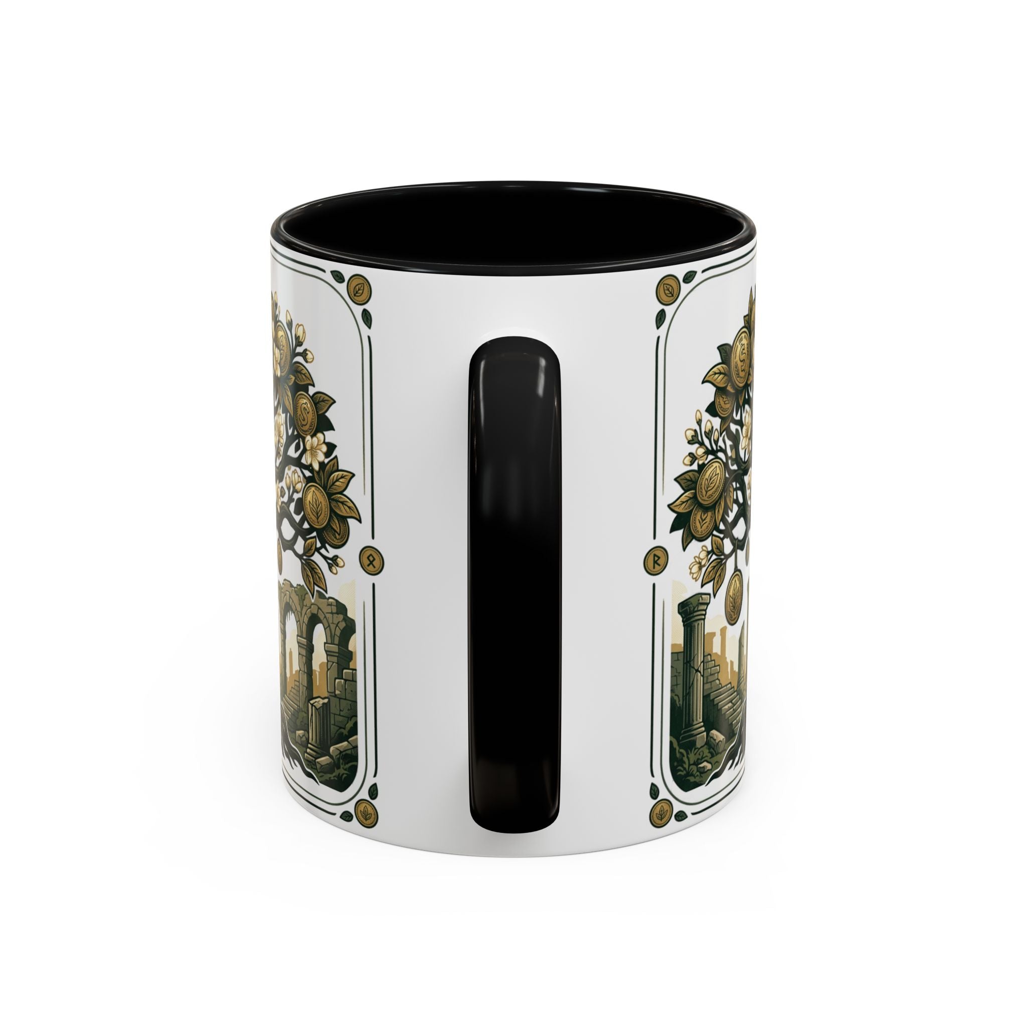 Ornate Tree of Coins Coffee Mug — Gold Ruins Accent Ceramic Mug (11/15oz)