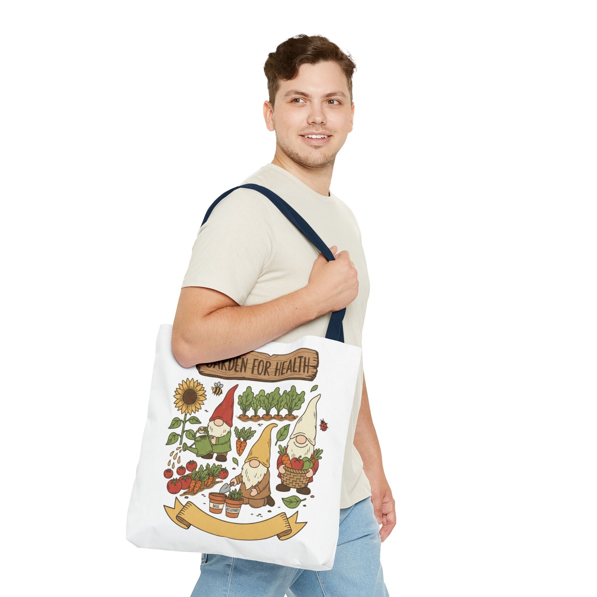 Garden Gnome Tote Bag - "Garden For Health" Cute Eco Shopper