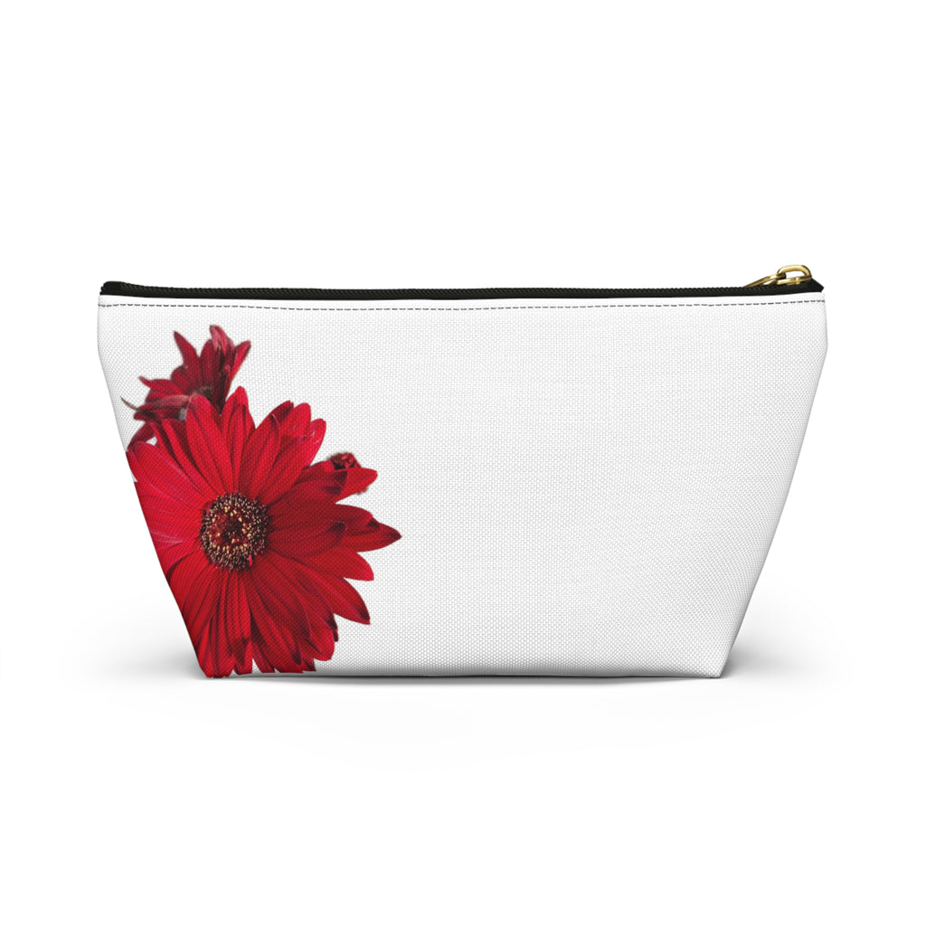 Red Daisy Accessory Pouch — Floral Makeup Bag with T-Bottom