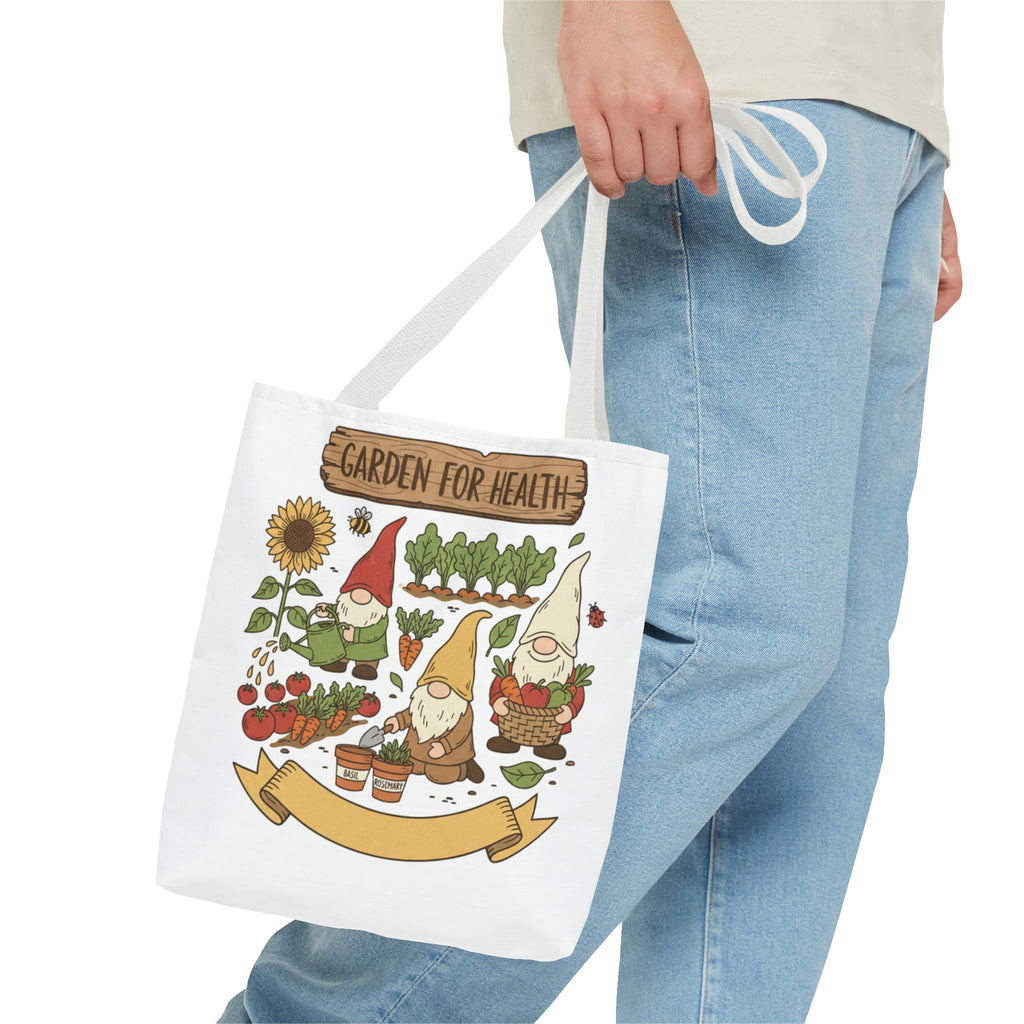 Garden Gnome Tote Bag - "Garden For Health" Cute Eco Shopper