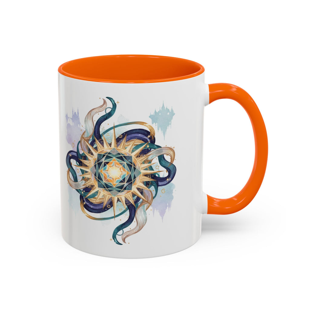 Celestial Nautilus Accent Coffee Mug — Ocean Sun Compass Art (11/15oz)