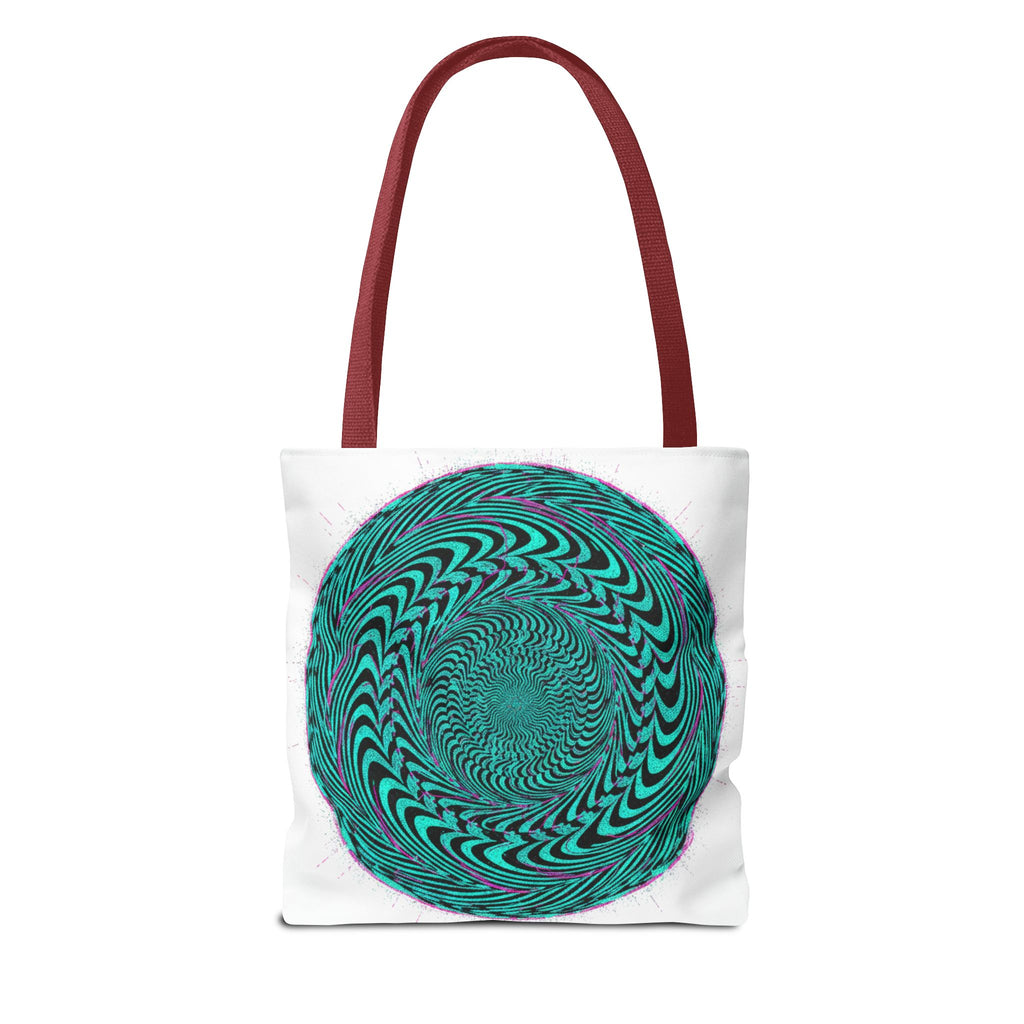 Psychedelic Spiral Tote Bag — Teal Optical Illusion All-Over Print