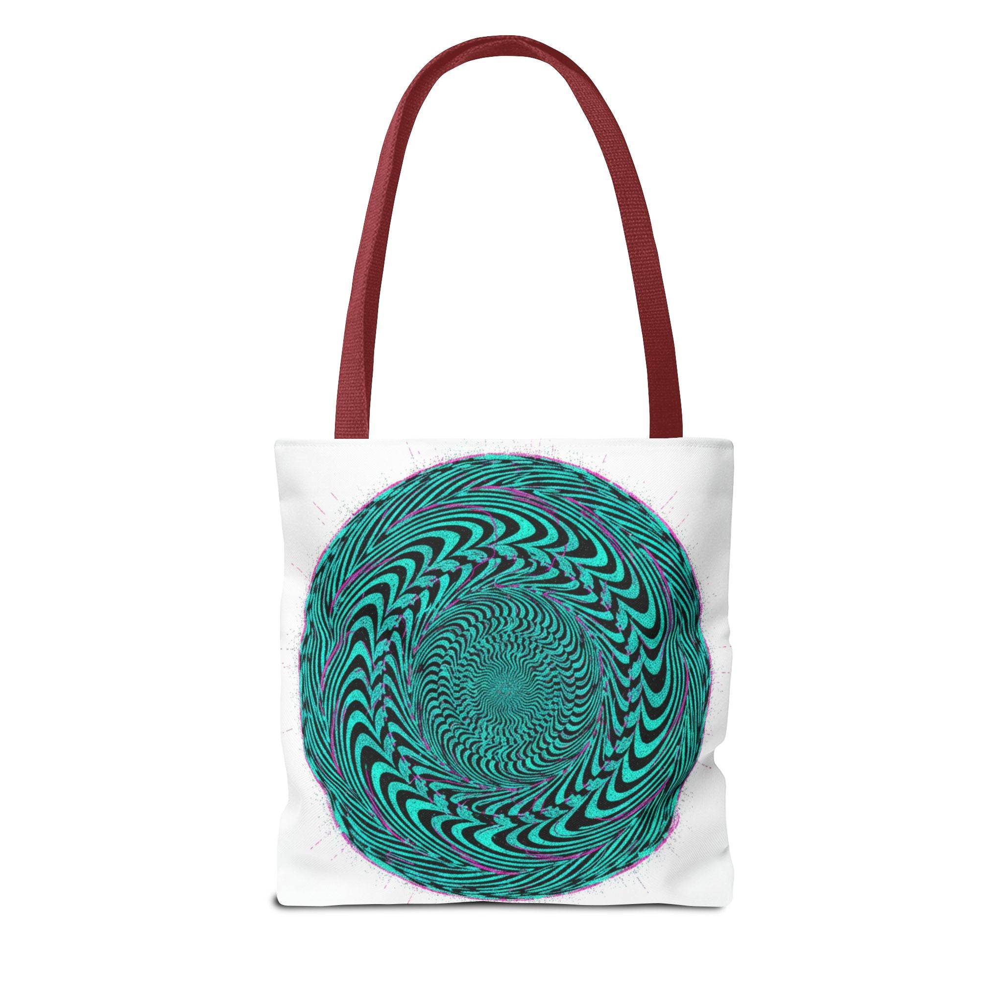 Psychedelic Spiral Tote Bag — Teal Optical Illusion All-Over Print