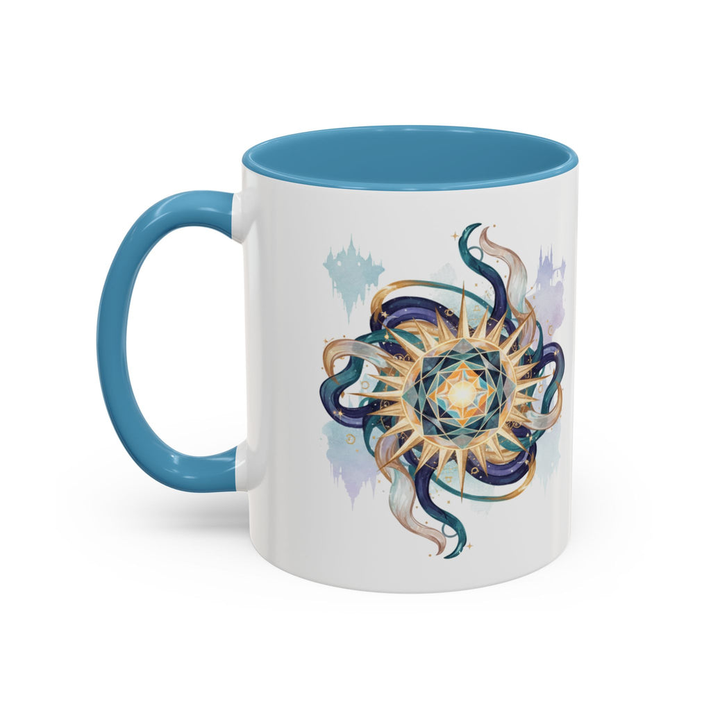 Celestial Nautilus Accent Coffee Mug — Ocean Sun Compass Art (11/15oz)
