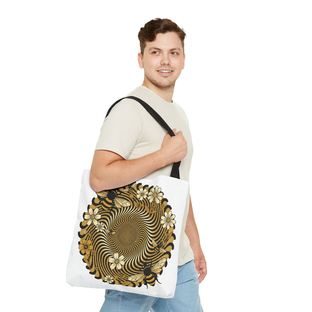 Bee Floral Spiral Tote Bag — Vintage Honeybee Floral Swirl Design