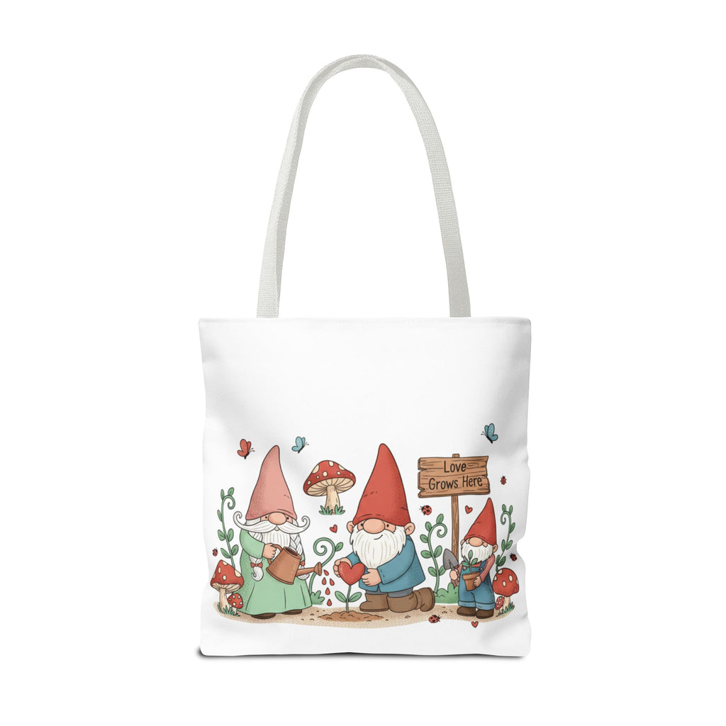 Gnome Garden Tote Bag — Cute Gardening Gnomes "Love Grows Here" Canvas Tote