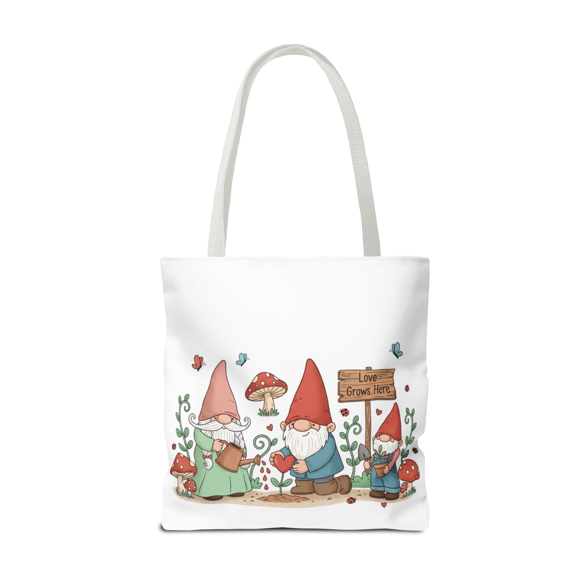 Gnome Garden Tote Bag — Cute Gardening Gnomes "Love Grows Here" Canvas Tote