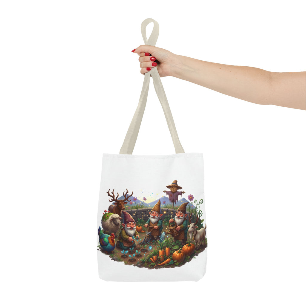 Gnome Garden Tote Bag — Whimsical Gnome & Pumpkin Illustration AOP Tote