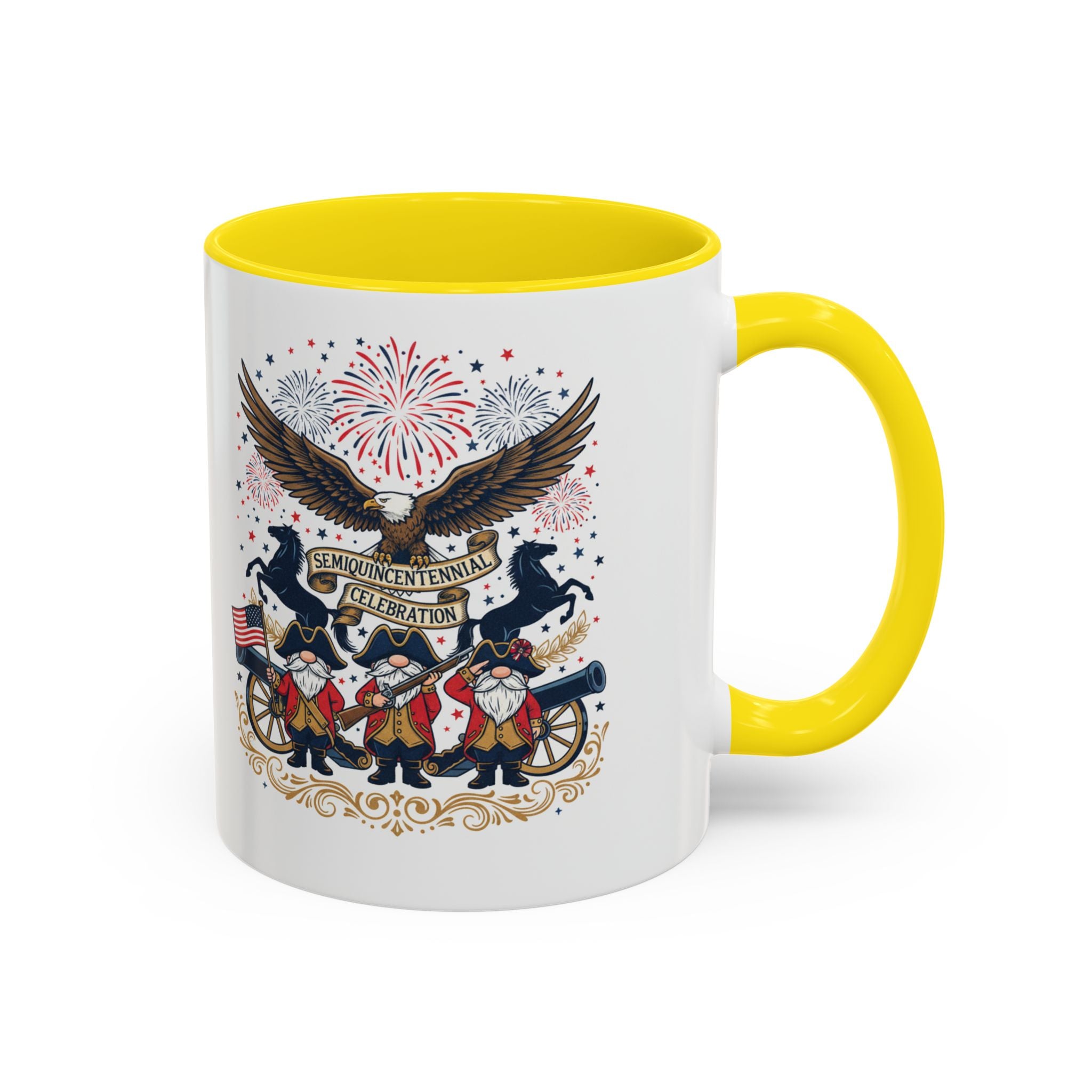 Patriotic Eagle & Revolutionary Soldiers Coffee Mug — Bicentennial Celebration Accent Mug