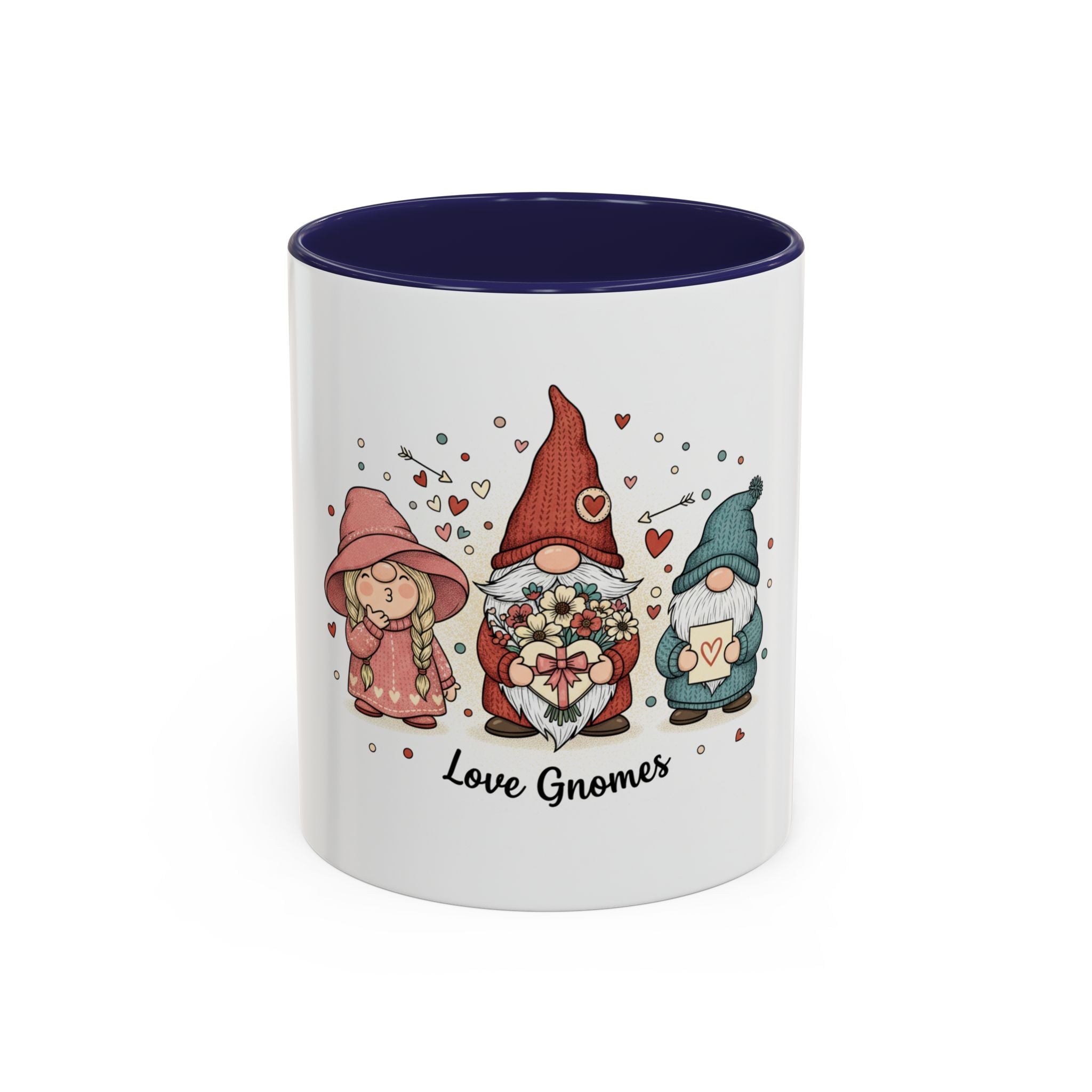 Love Gnomes Accent Coffee Mug — Cute Valentine Heart Gnome Tea Cup (11/15oz)