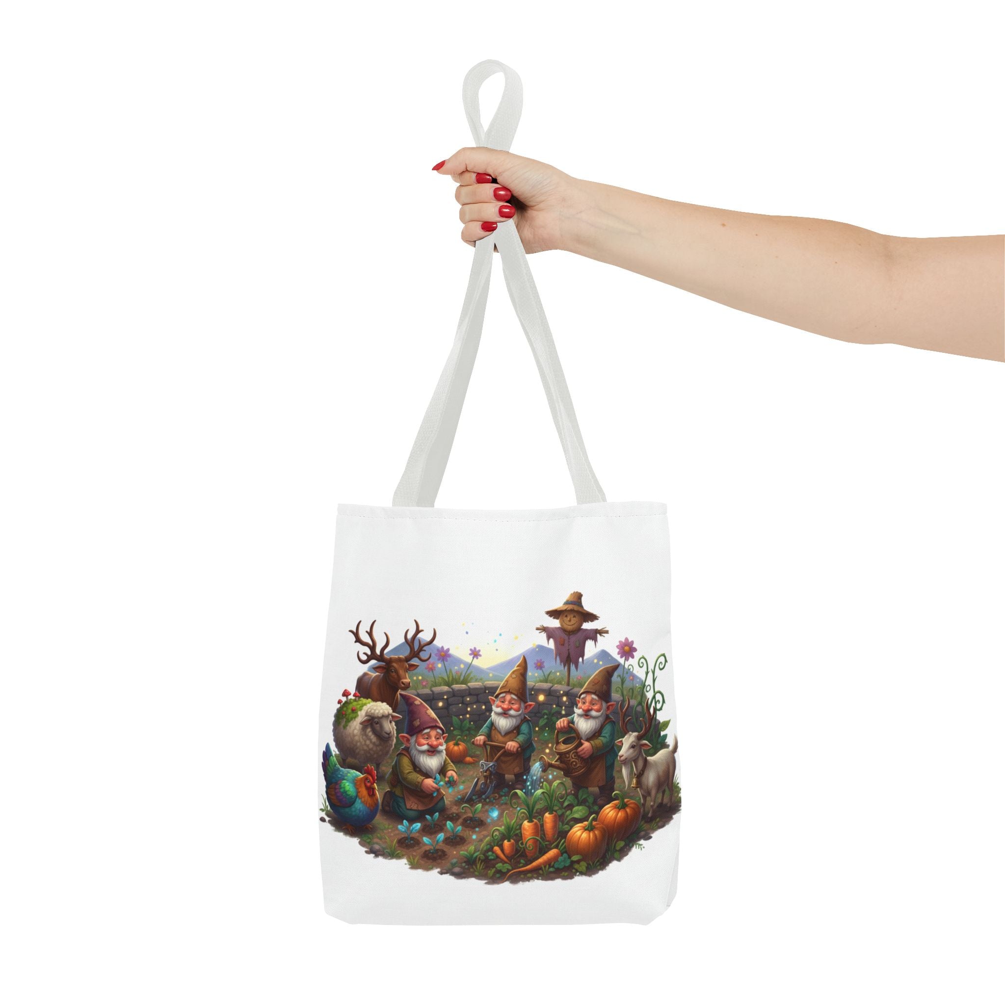 Gnome Garden Tote Bag — Whimsical Gnome & Pumpkin Illustration AOP Tote
