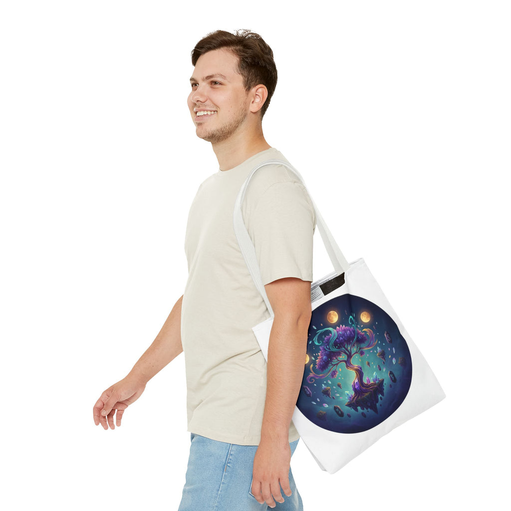 Mystic Floating Tree Tote Bag — Cosmic Moonlight Illustration All-Over Print