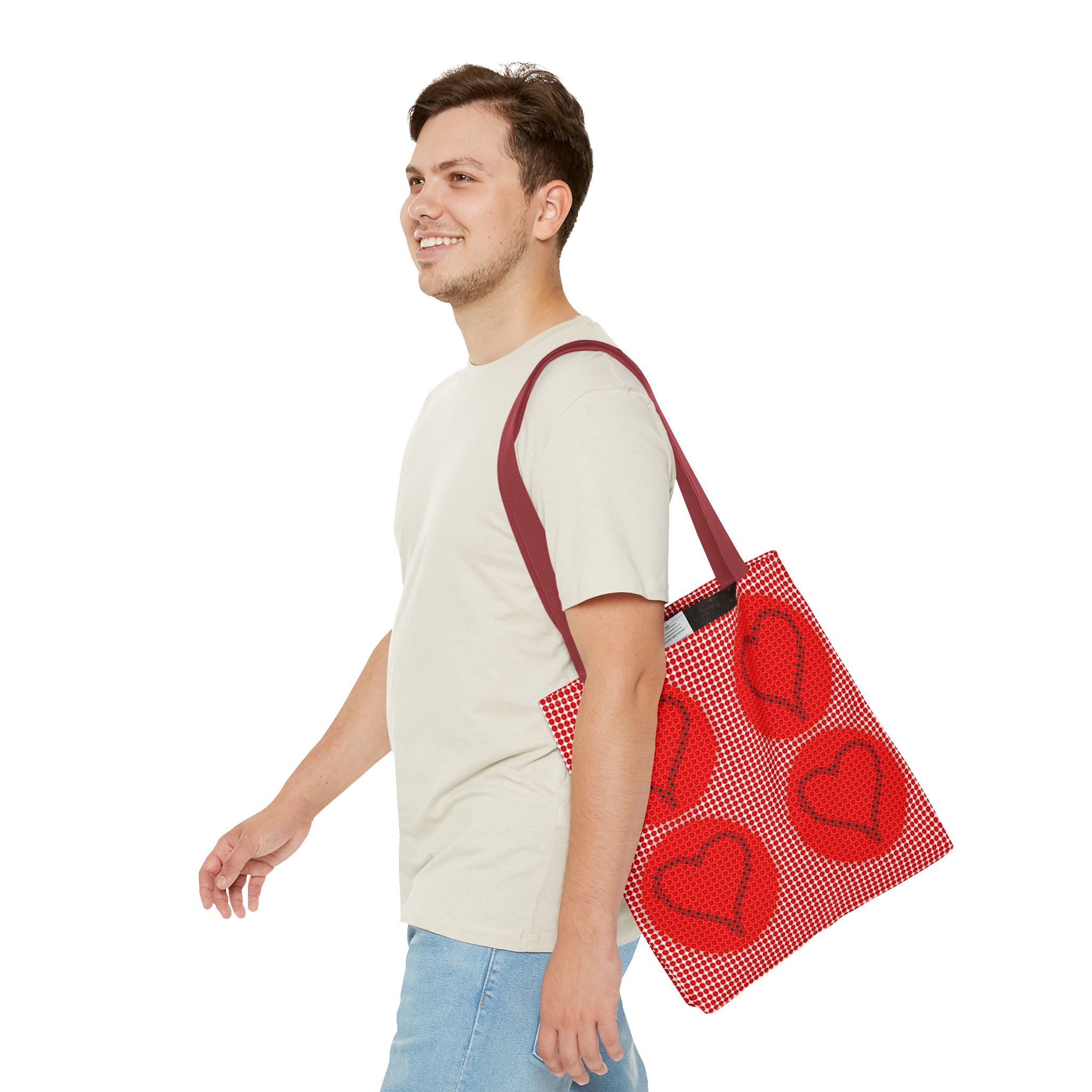 Heart Pattern Tote Bag — Red Valentine All-Over Print Canvas Tote