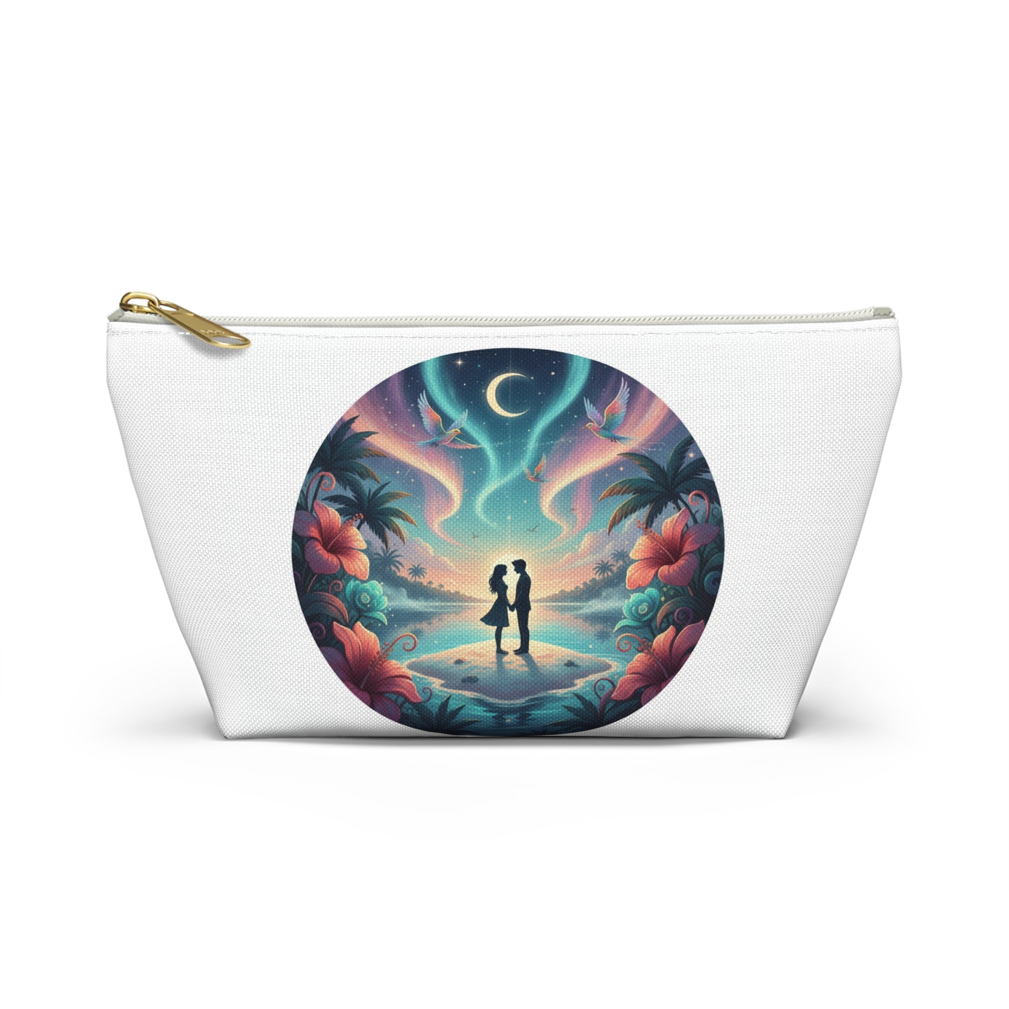 Romantic Beach Sunset Accessory Pouch — Couple Silhouette Makeup Bag