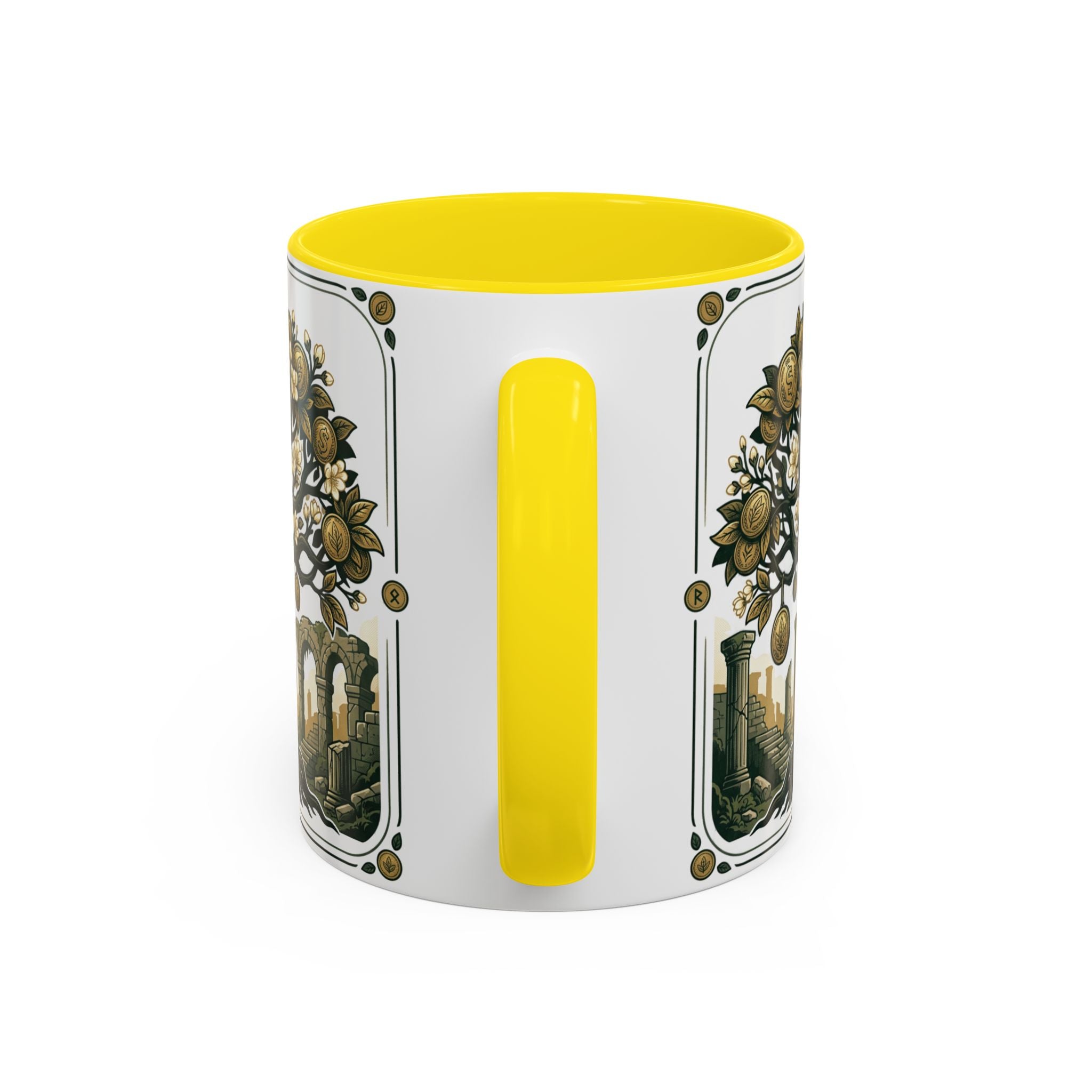 Ornate Tree of Coins Coffee Mug — Gold Ruins Accent Ceramic Mug (11/15oz)