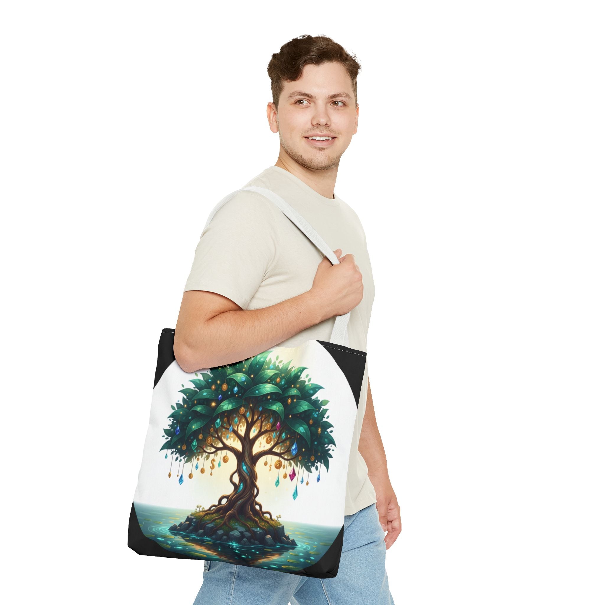Enchanted Tree Tote Bag - Mystical Gem-Decorated Tree All-Over Print