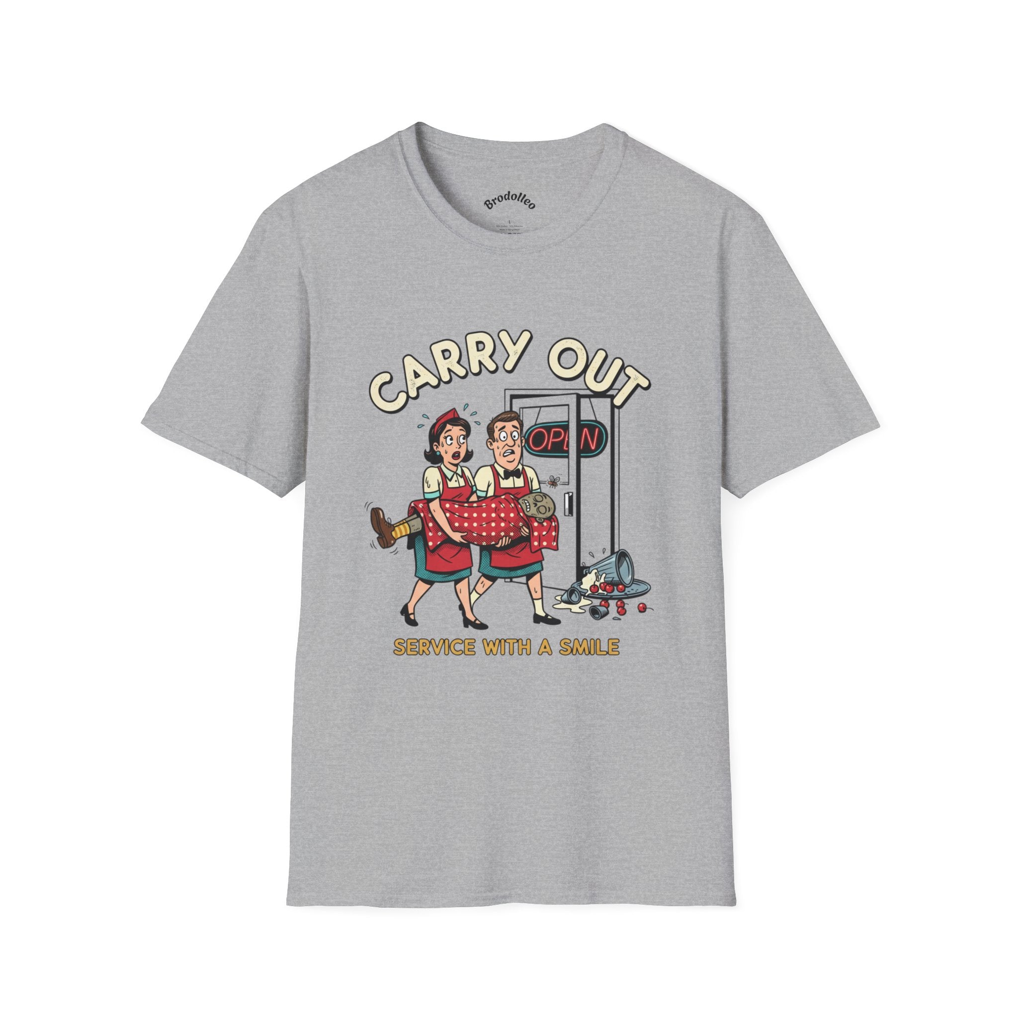 Carry Out T-Shirt — Retro 'Carry Out: Service With a Smile' Vintage Diner Tee