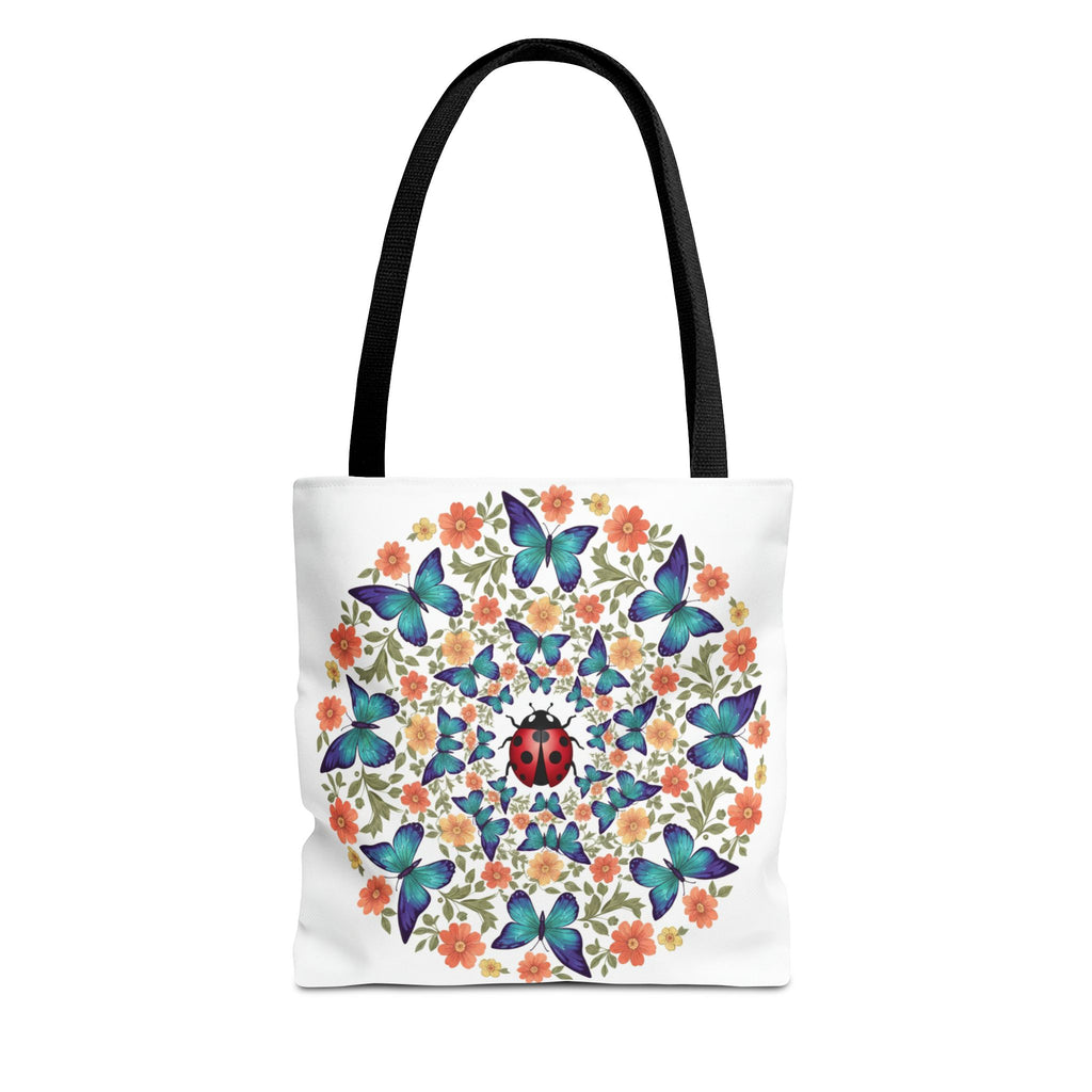 Butterfly & Ladybug Floral Tote Bag – Boho Mandala AOP Beach & Market Bag