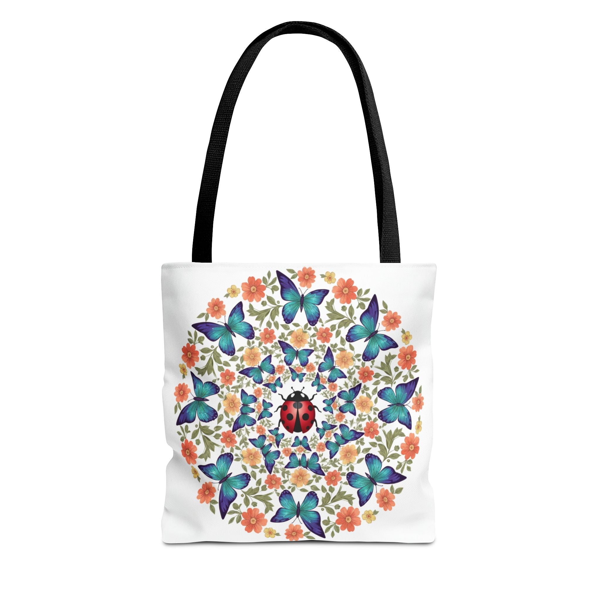 Butterfly & Ladybug Floral Tote Bag – Boho Mandala AOP Beach & Market Bag