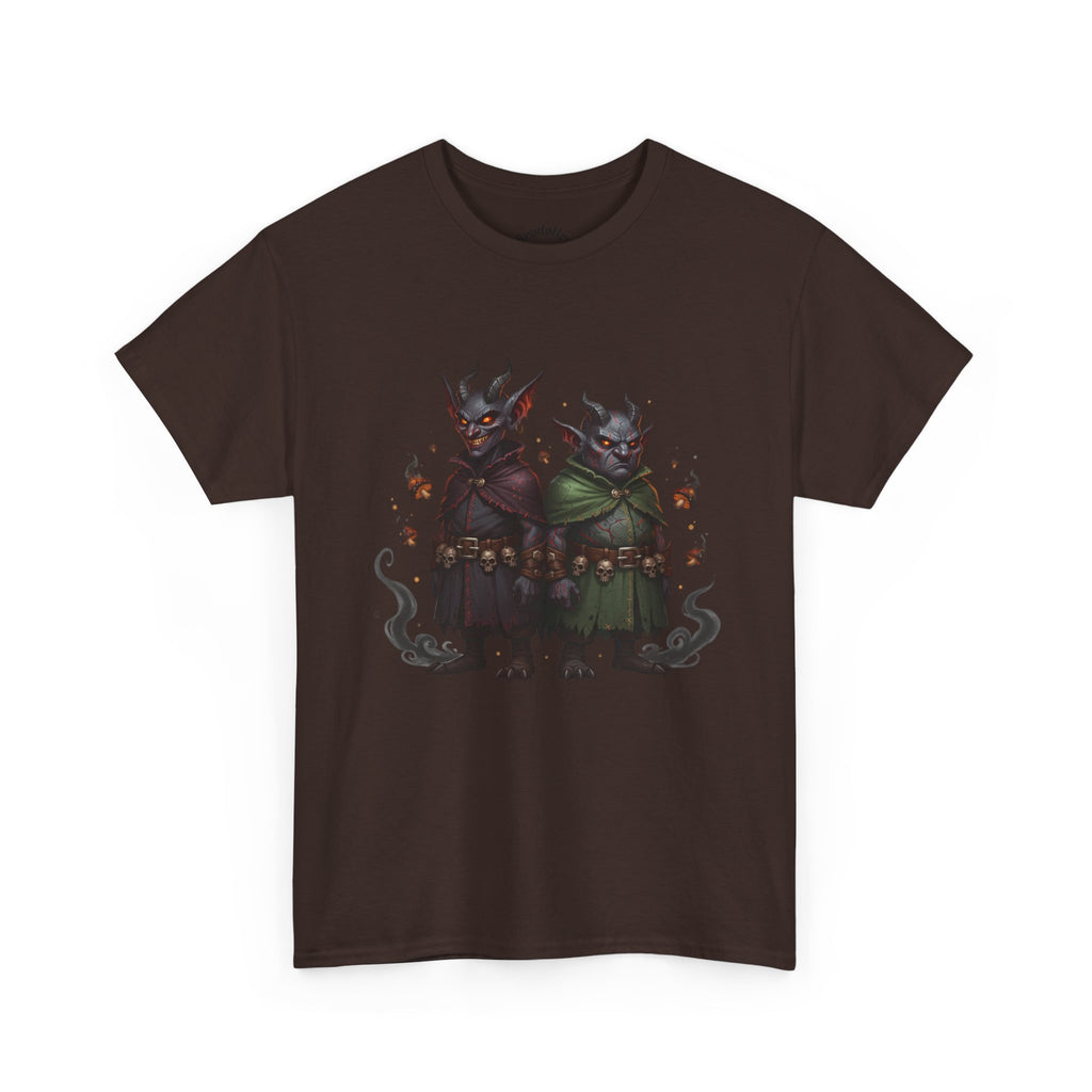 Demonic Twins Graphic Tee — Gothic Fantasy Demon Couple T-Shirt