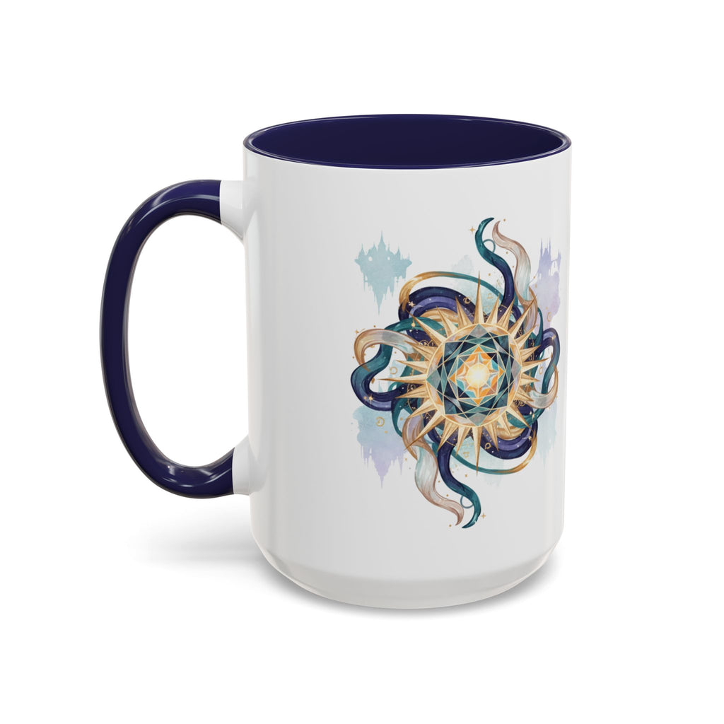 Celestial Nautilus Accent Coffee Mug — Ocean Sun Compass Art (11/15oz)