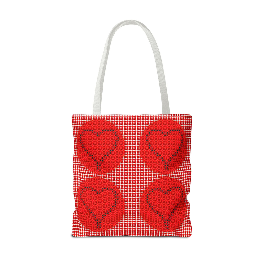 Heart Pattern Tote Bag — Red Valentine All-Over Print Canvas Tote