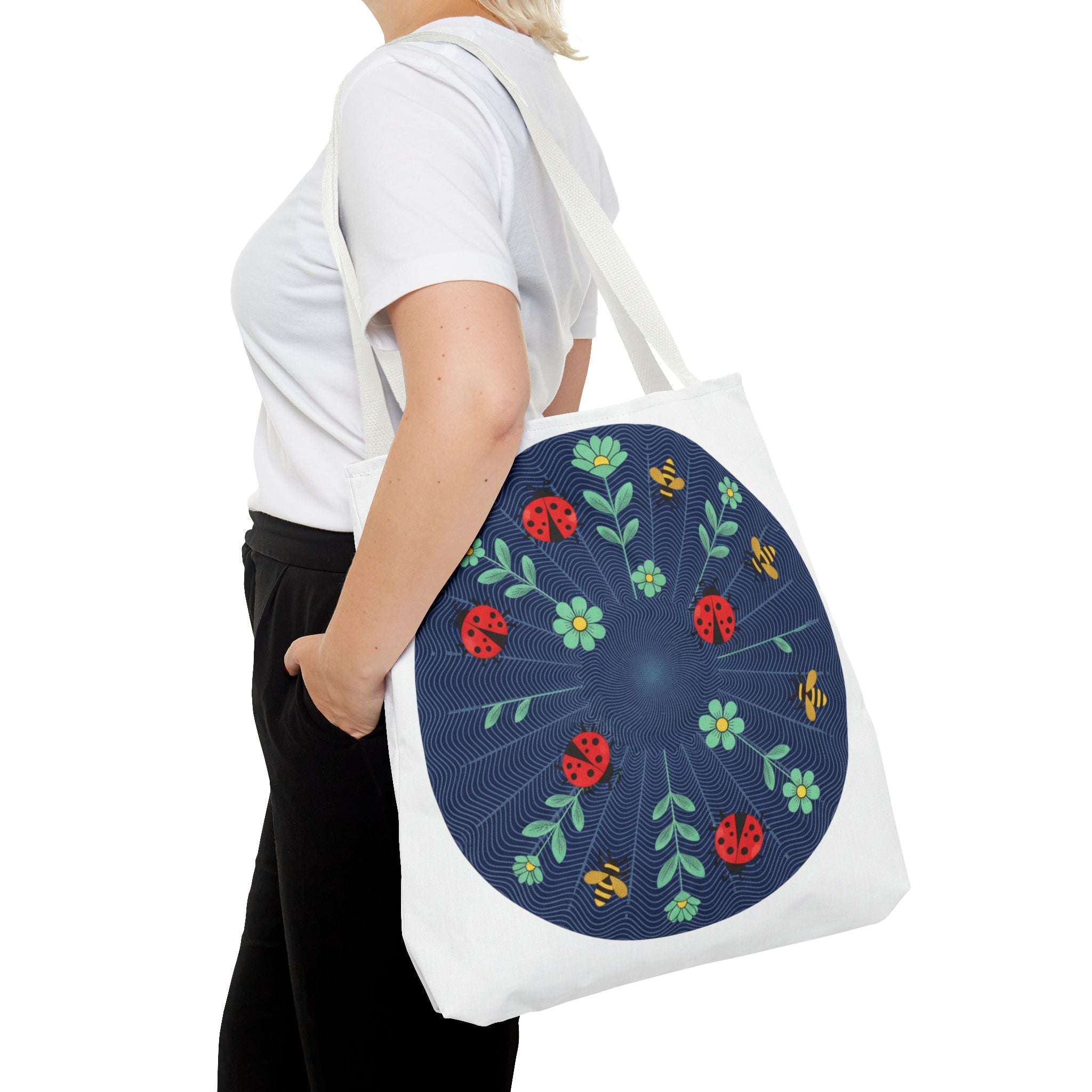Ladybug Garden Tote Bag — Floral Circular Print AOP Tote