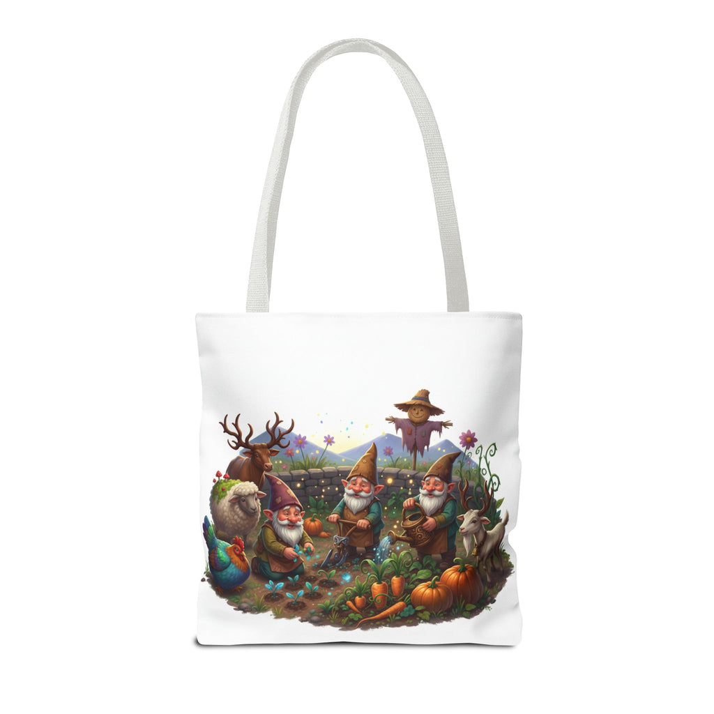 Gnome Garden Tote Bag — Whimsical Gnome & Pumpkin Illustration AOP Tote