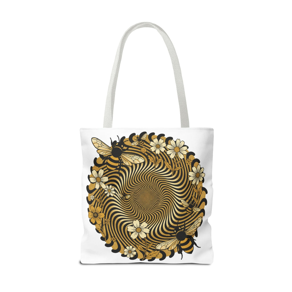 Bee Floral Spiral Tote Bag — Vintage Honeybee Floral Swirl Design