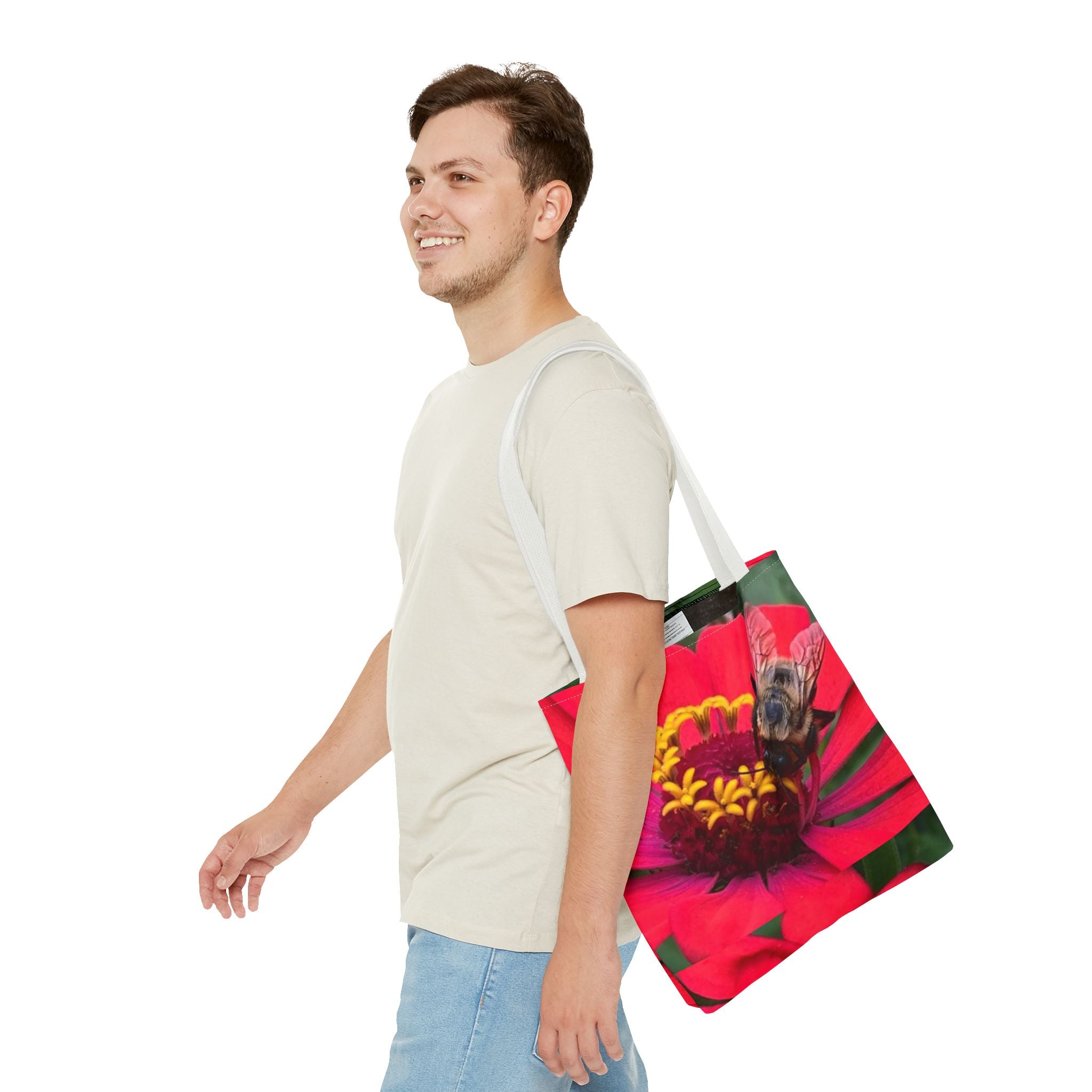 Floral Bee Tote Bag — Red Zinnia Garden Shopper