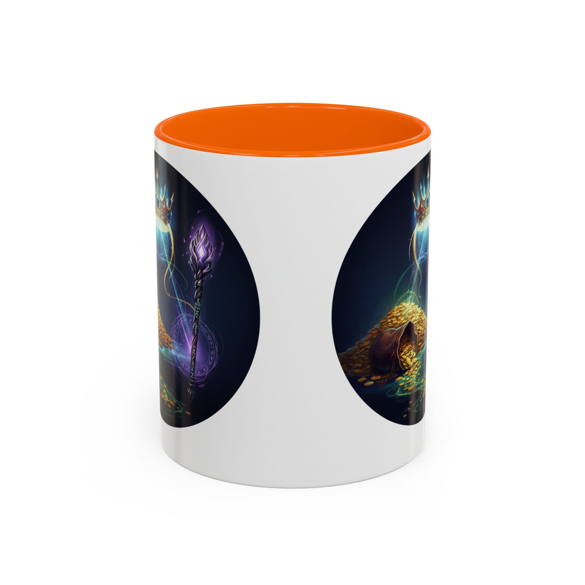 Magic Crown Coffee Mug — Fantasy Wizard Staff & Spilled Gold Accent Mug (11/15 oz)