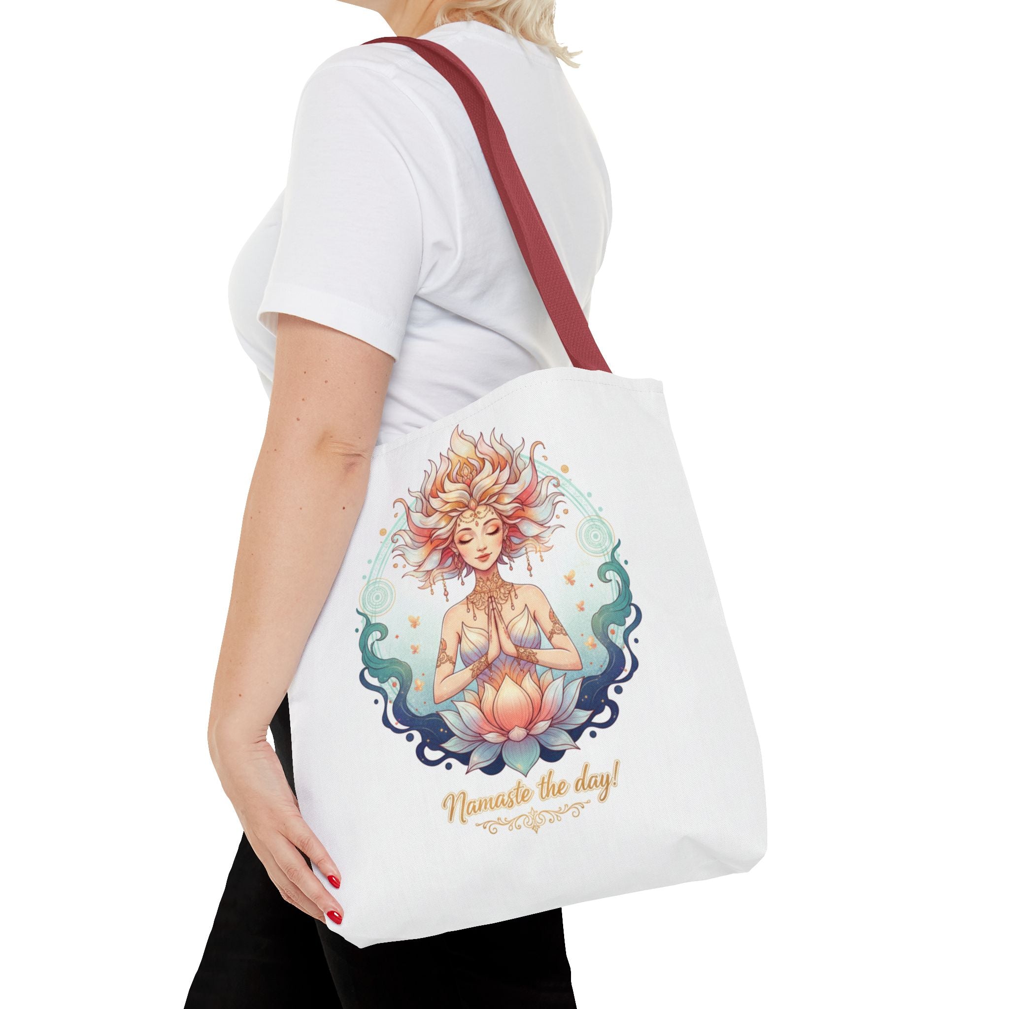 Yoga Lotus Tote Bag — "Namaste the day!" Meditation Canvas Tote