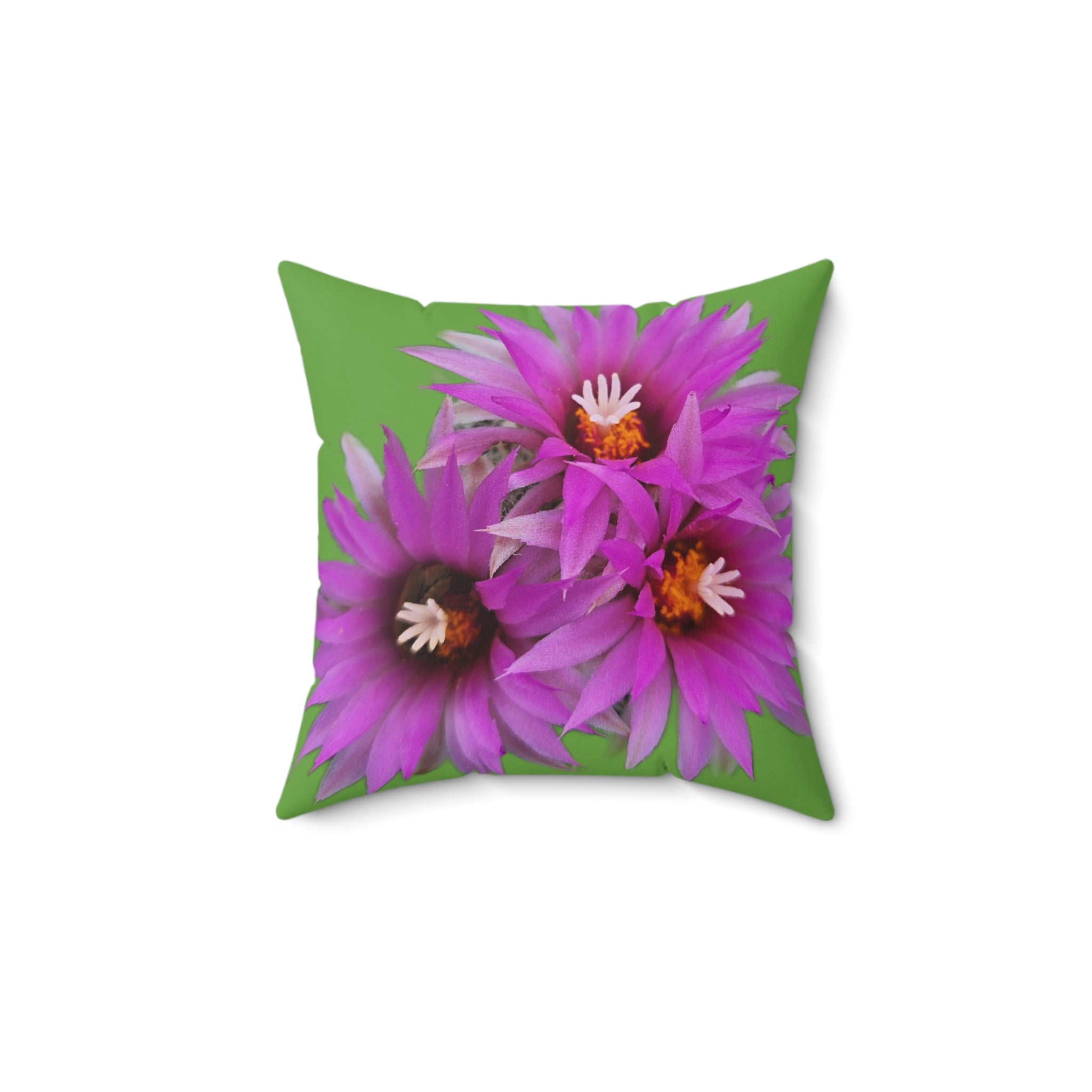 Pink Cactus Flower Square Pillow — Bright Floral Decorative Throw Pillow