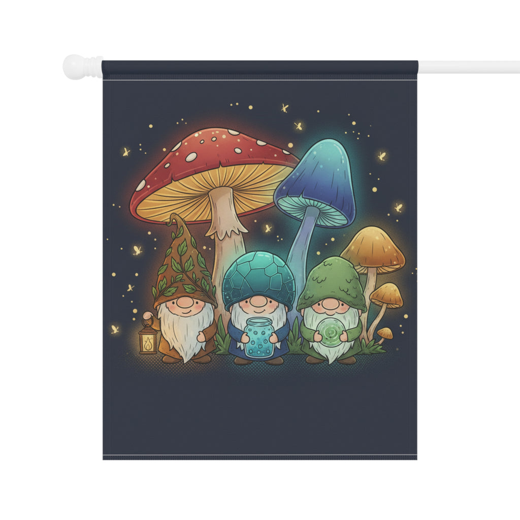 Mushroom Gnome Garden Flag — Cute Fairy Tale House & Garden Banner